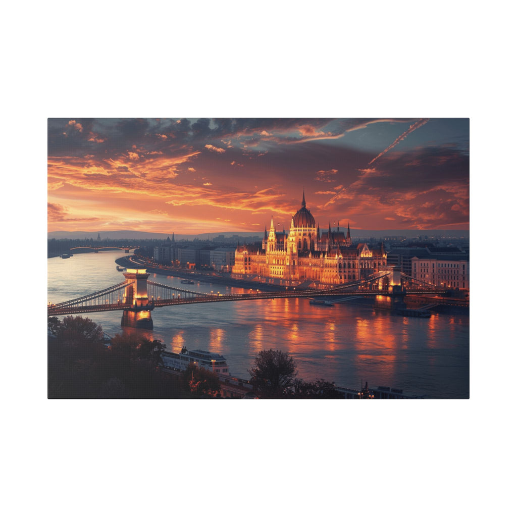 Budapest Parliament at Sunset — Classic Stretched Canvas Wall Art