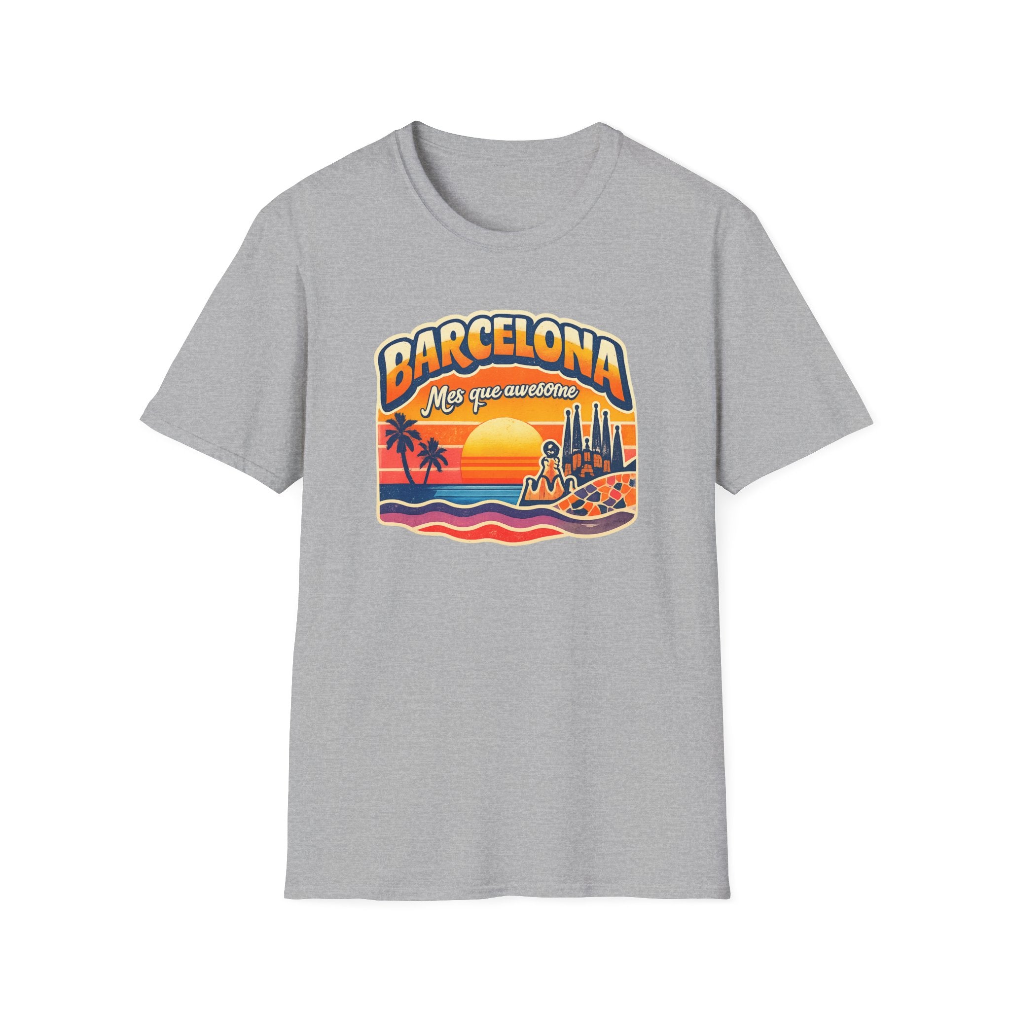 Barcelona Sunset Graphic T-Shirt — "Barcelona Más que un sueño" Vintage Beach Tee