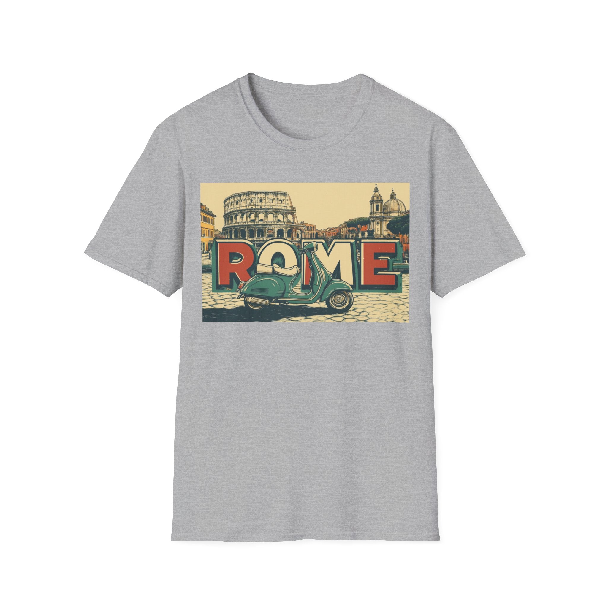 Rome Vintage Scooter T-Shirt | Colosseum Travel Postcard Design