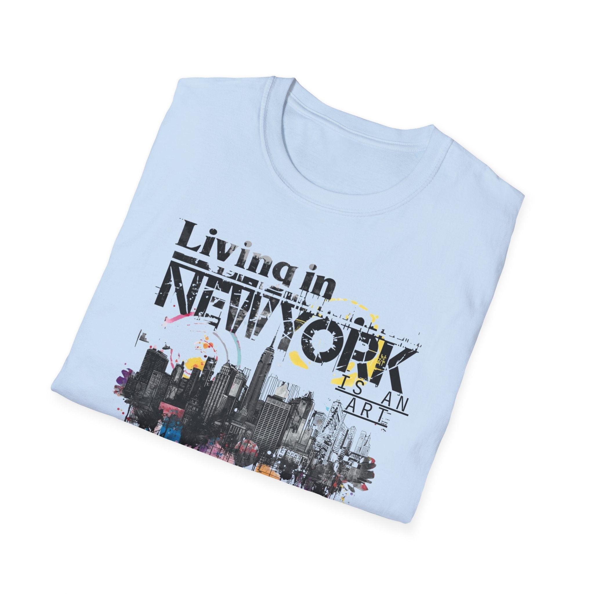 New York Skyline T-Shirt — 'Living in New York' Urban Watercolor Tee