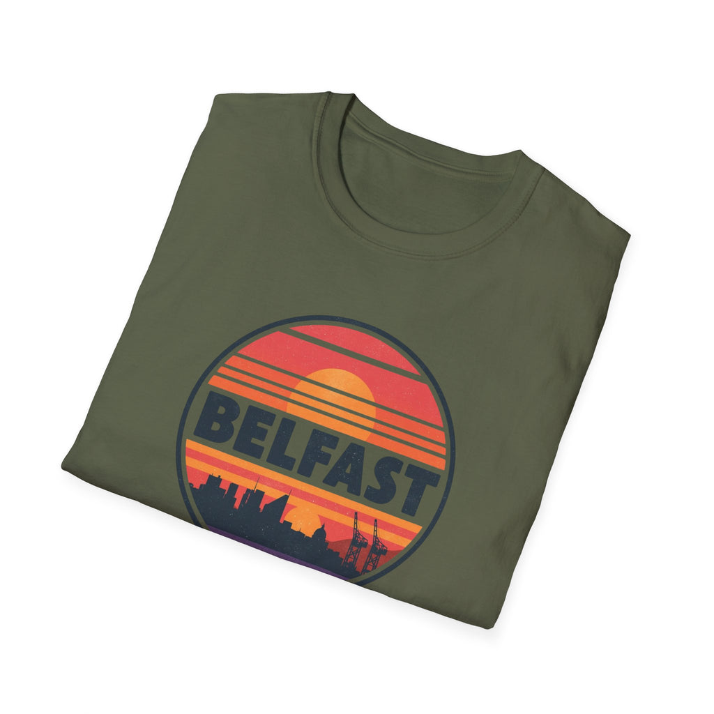 Belfast Sunset T-Shirt — Retro Skyline Graphic Tee