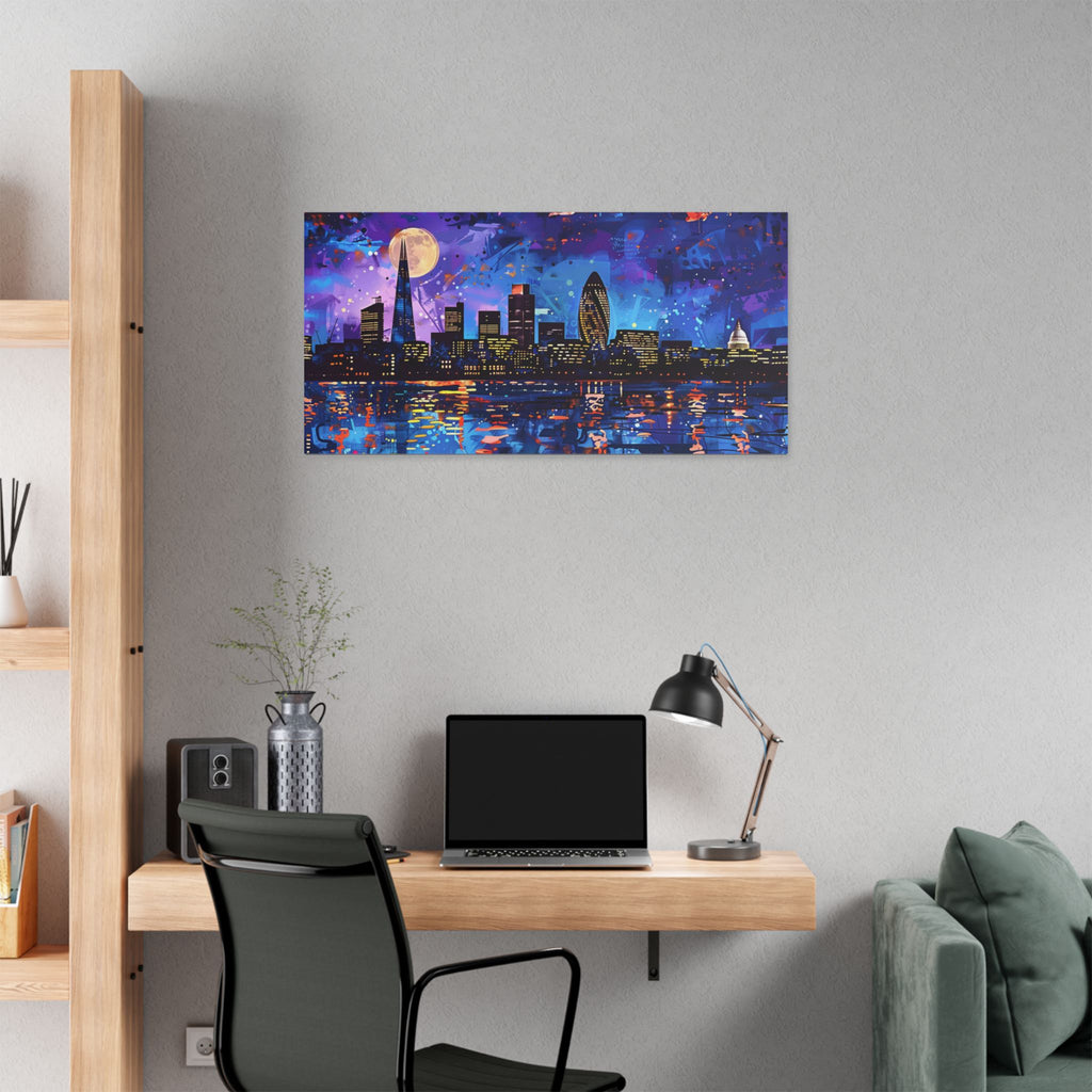 London Skyline Canvas Print – Vibrant Night Cityscape Stretched Wall Art