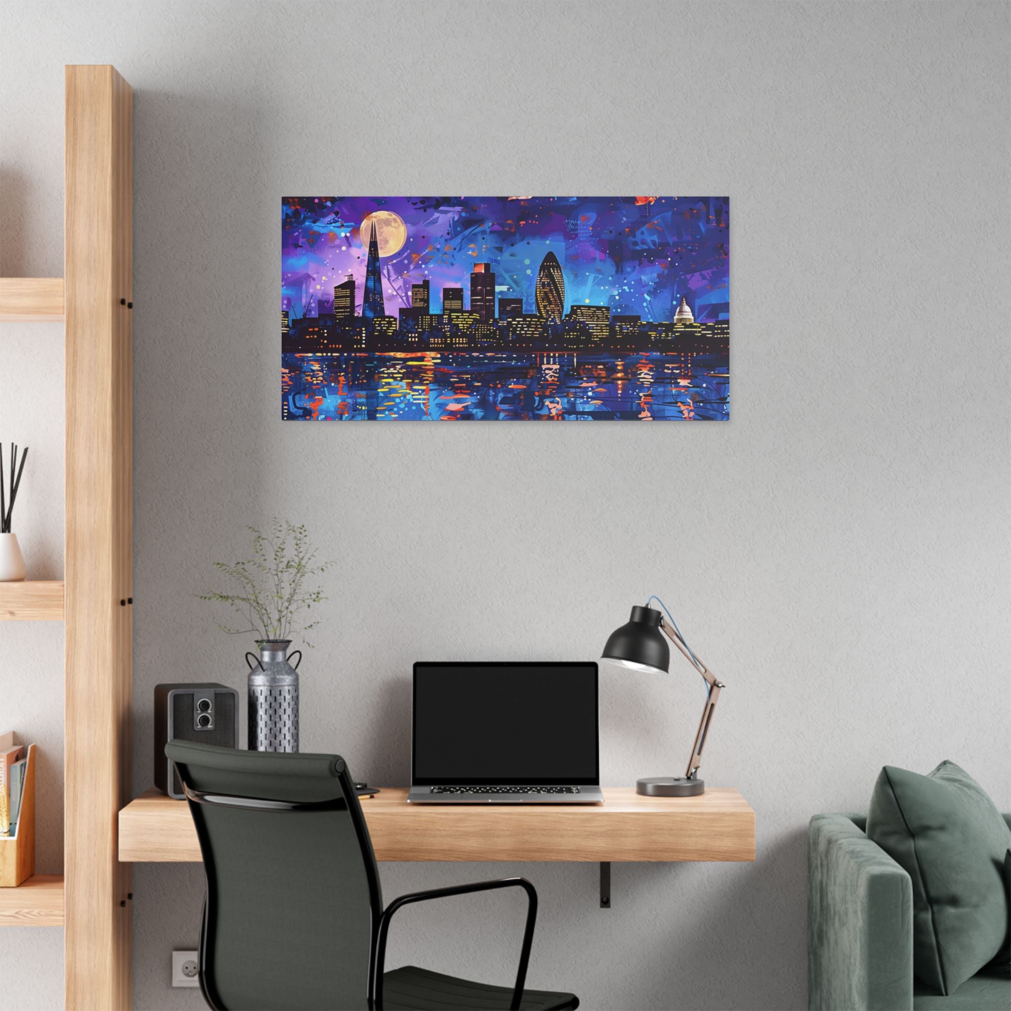 London Skyline Canvas Print – Vibrant Night Cityscape Stretched Wall Art
