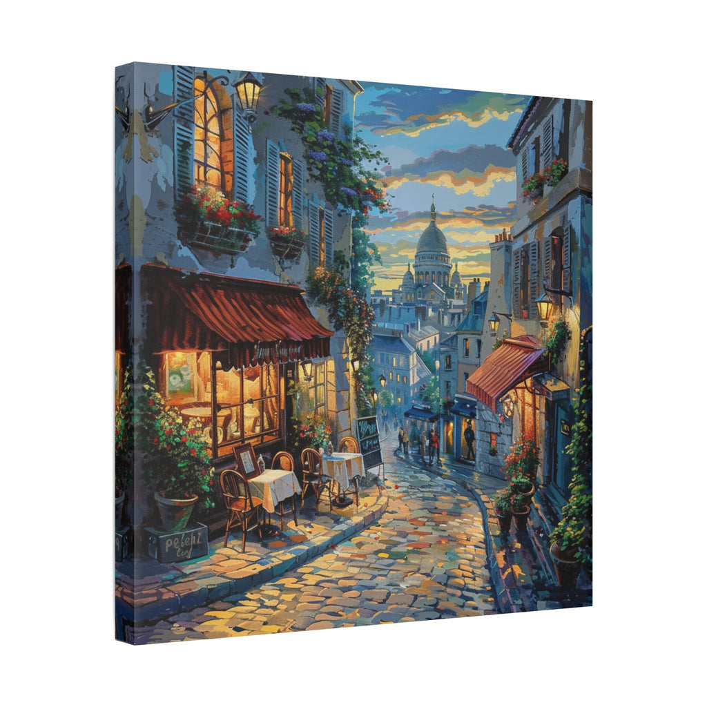Paris Evening Street Canvas Wall Art — Cozy Café Cityscape Stretched Canvas