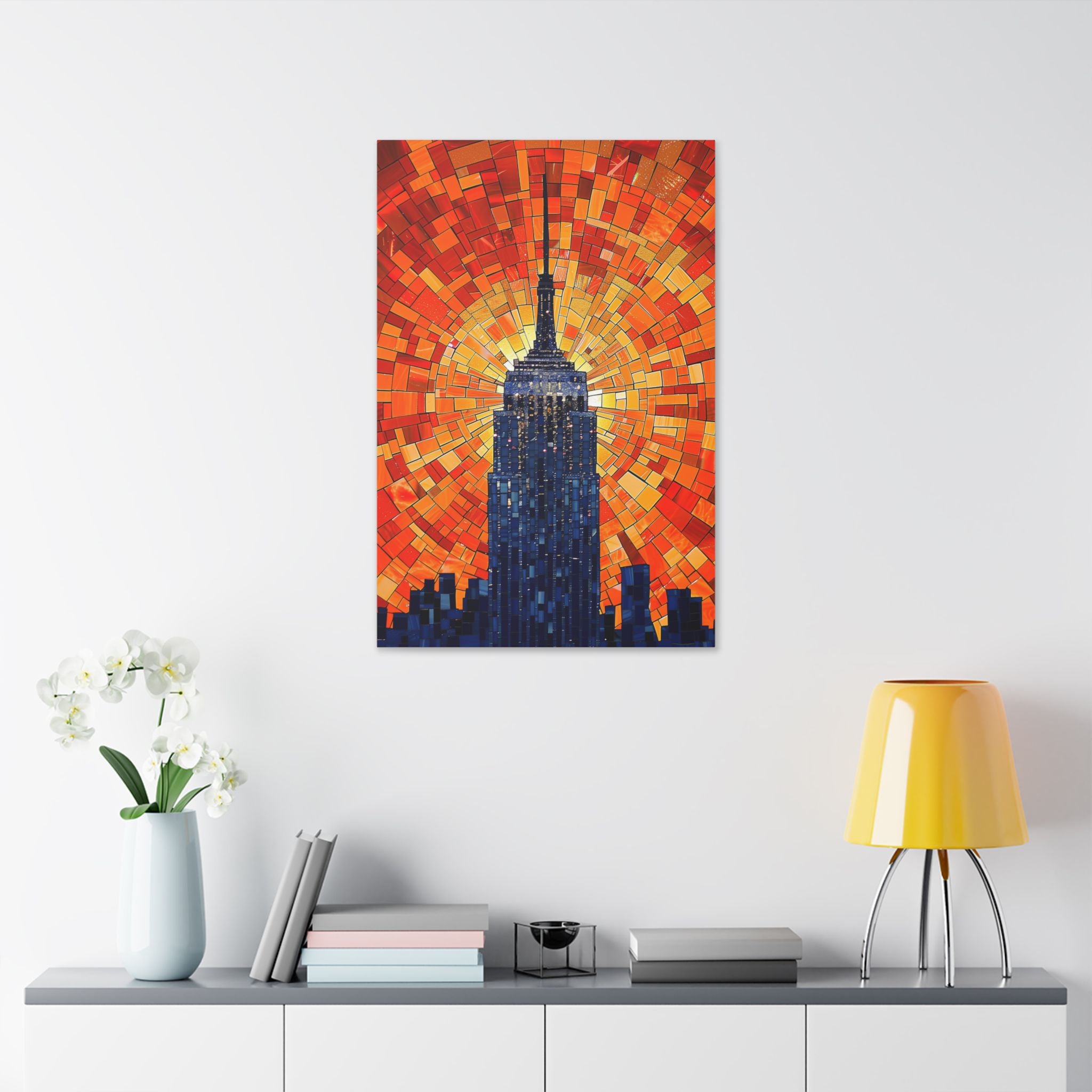 Empire State Mosaic Canvas Print — Sunset City Skyline Wall Art