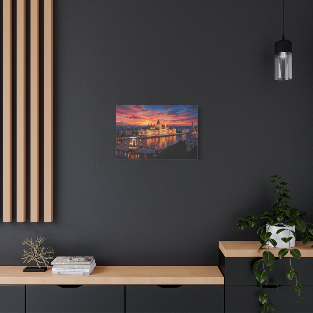 Budapest Parliament Sunset Canvas Wall Art
