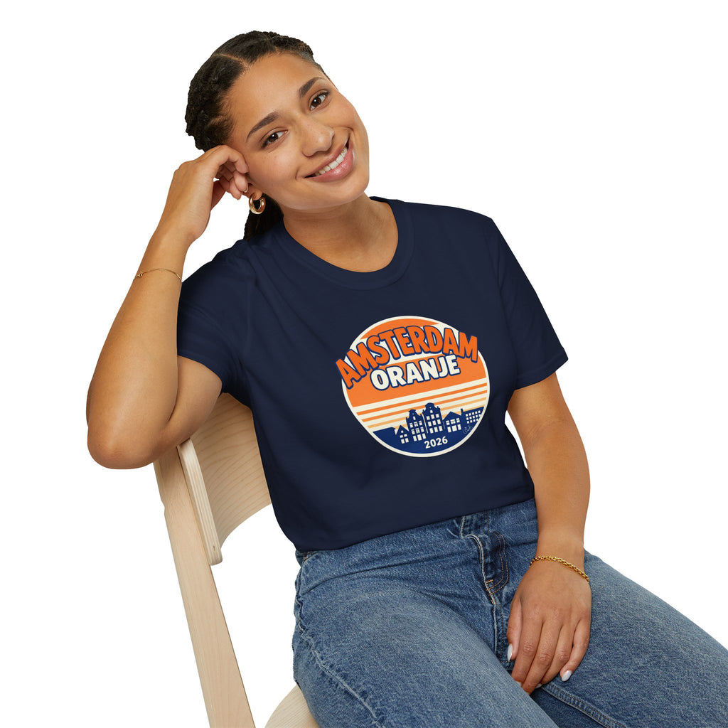 Amsterdam Oranje Vintage Skyline T-Shirt — 2026 Dutch Pride Tee