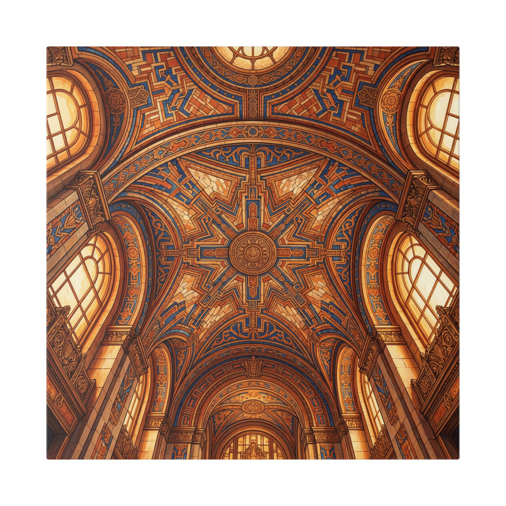 Architectural Ceiling Art Canvas — Ornate Golden Cathedral Interior Print - Detroit