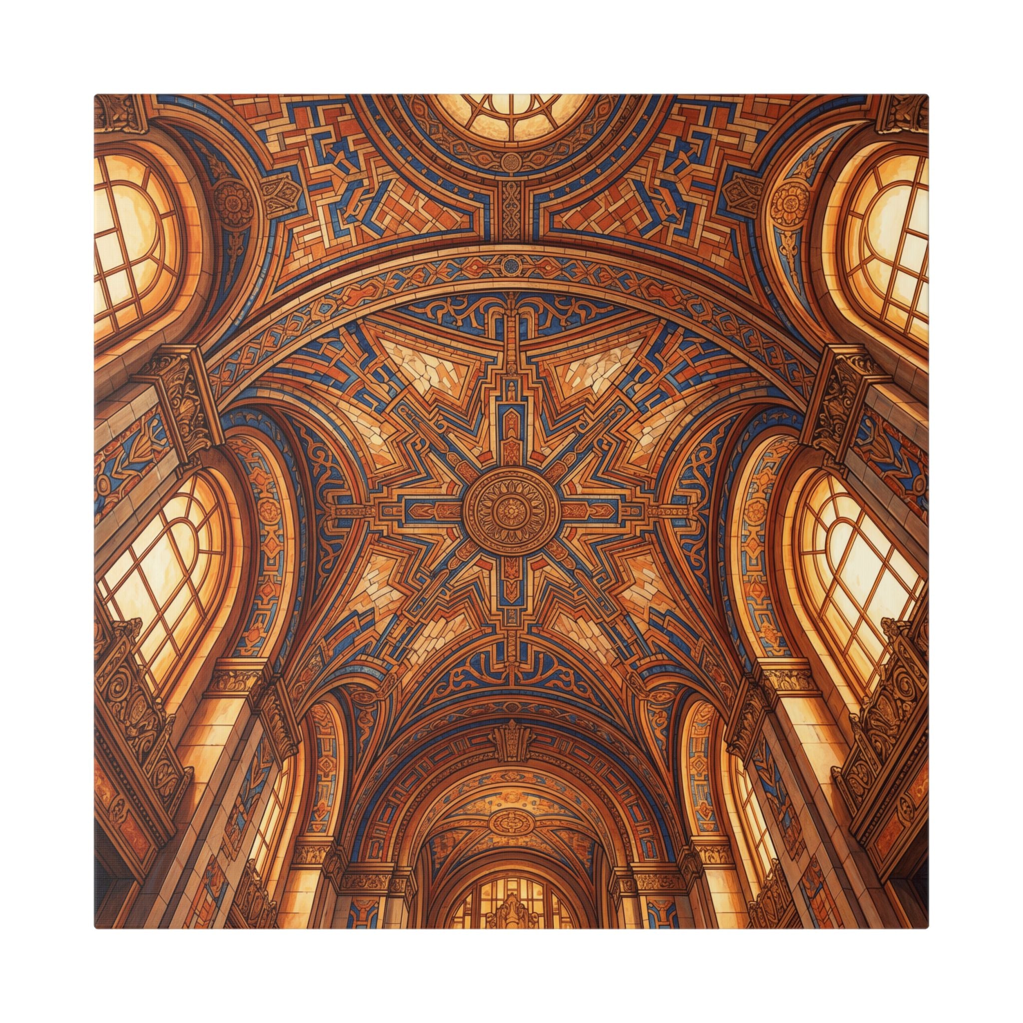 Architectural Ceiling Art Canvas — Ornate Golden Cathedral Interior Print - Detroit