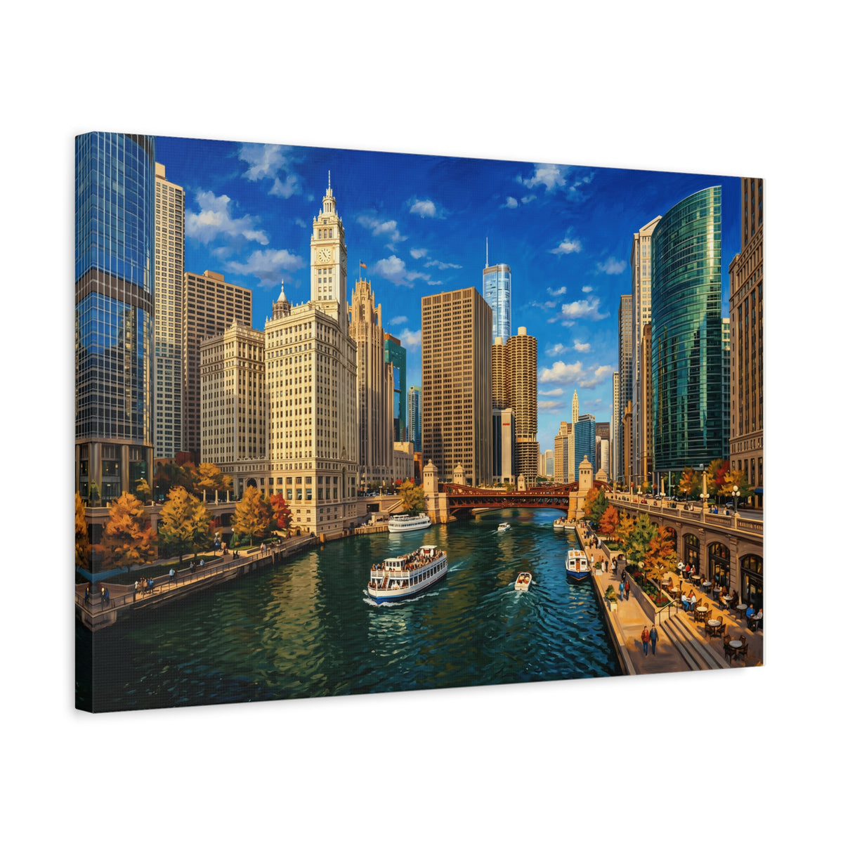 Chicago Riverwalk Canvas Print — Scenic Cityscape Wall Art