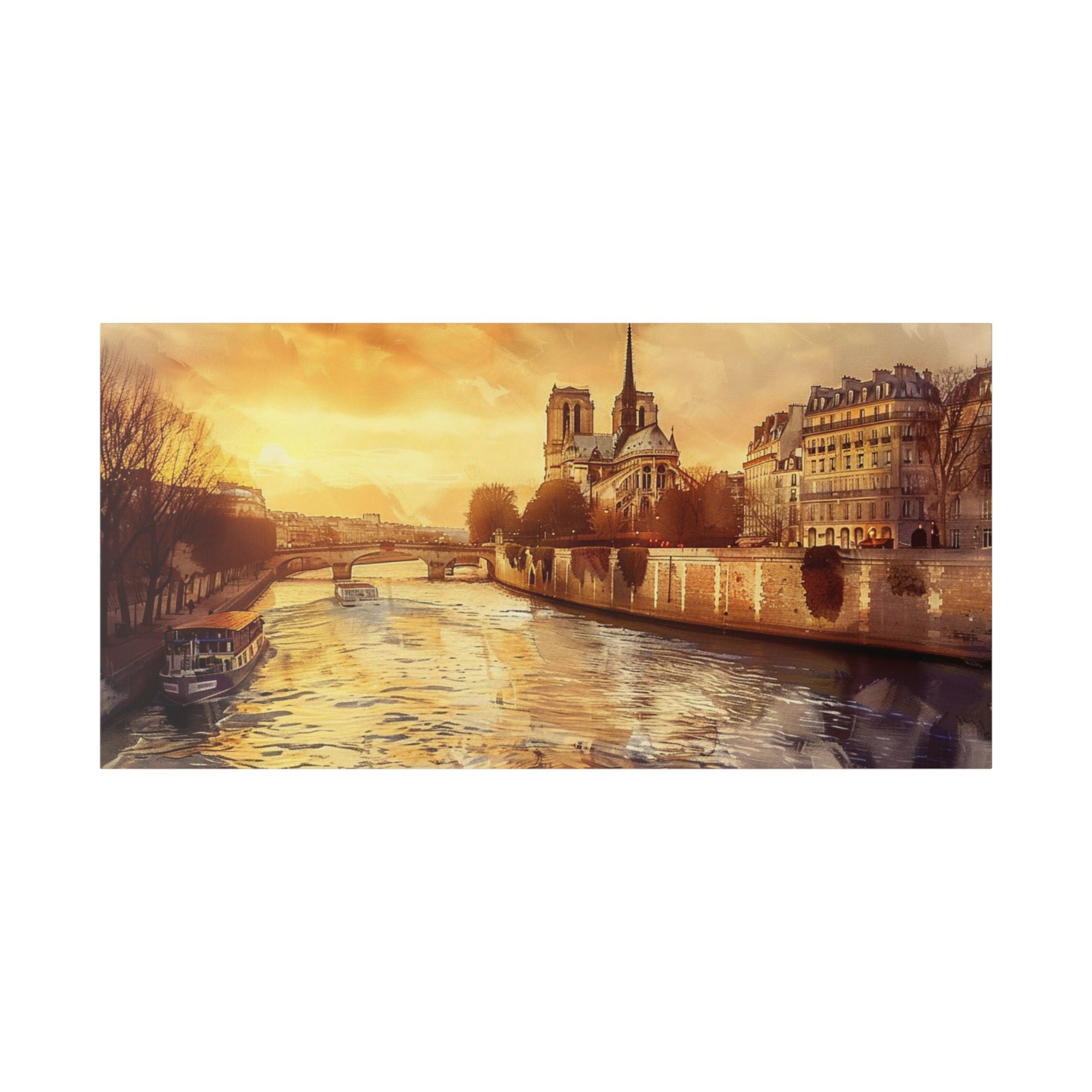 Paris Seine River Canvas Wall Art — Notre Dame Sunset Stretched Canvas
