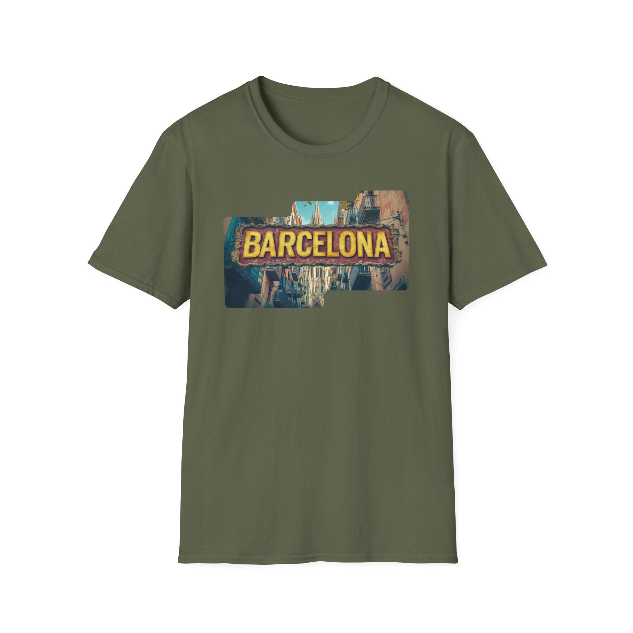 Barcelona Cityscape T-Shirt | Vintage Sign Travel Tee