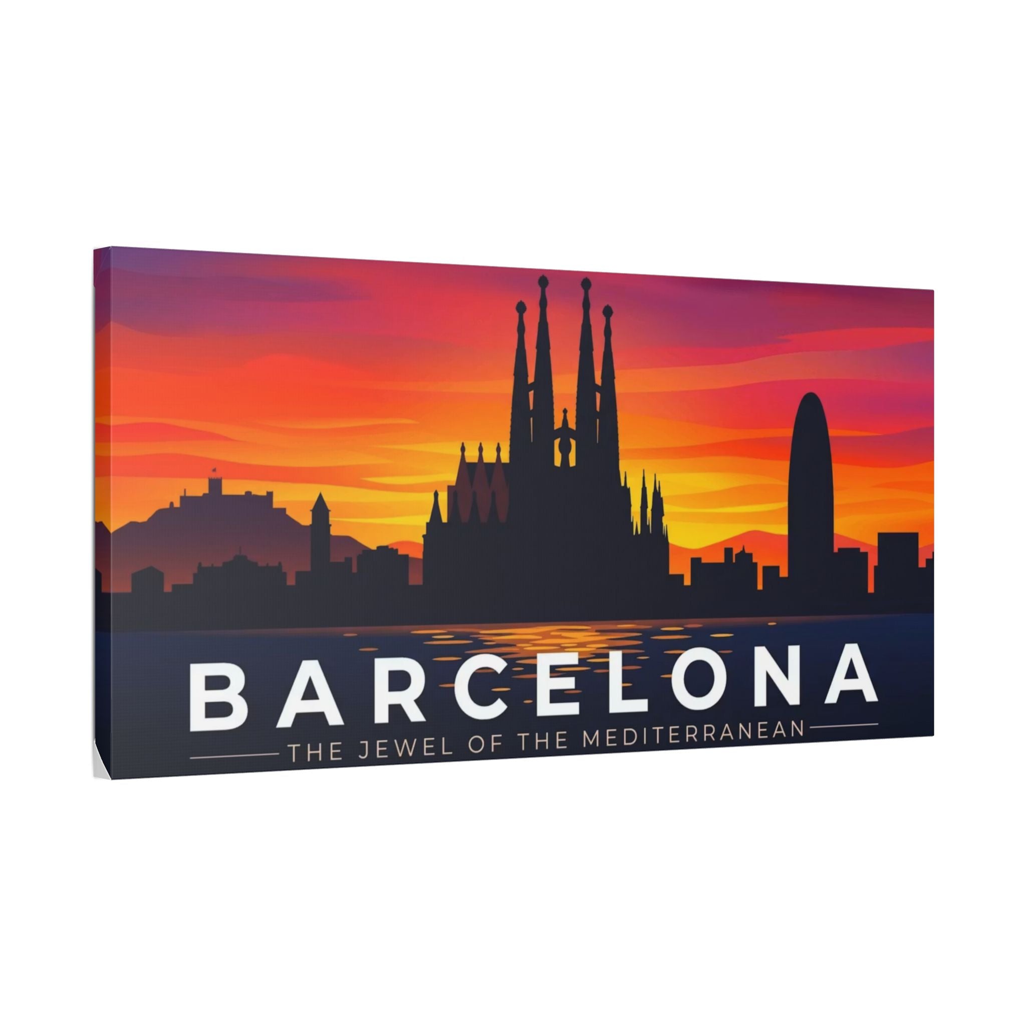 Barcelona Sunset Skyline Canvas