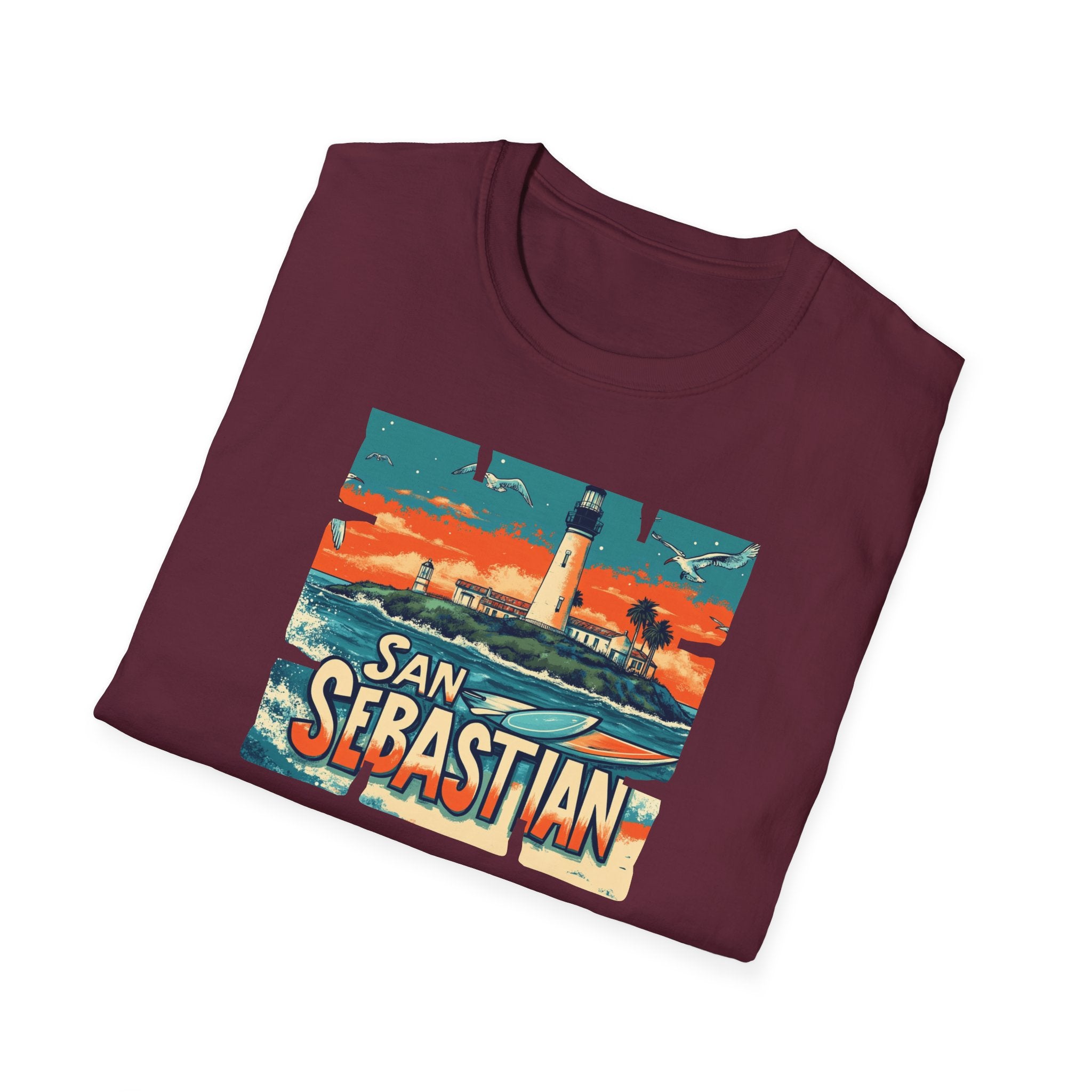 San Sebastian Lighthouse Vintage Poster T-Shirt | Coastal Travel Tee