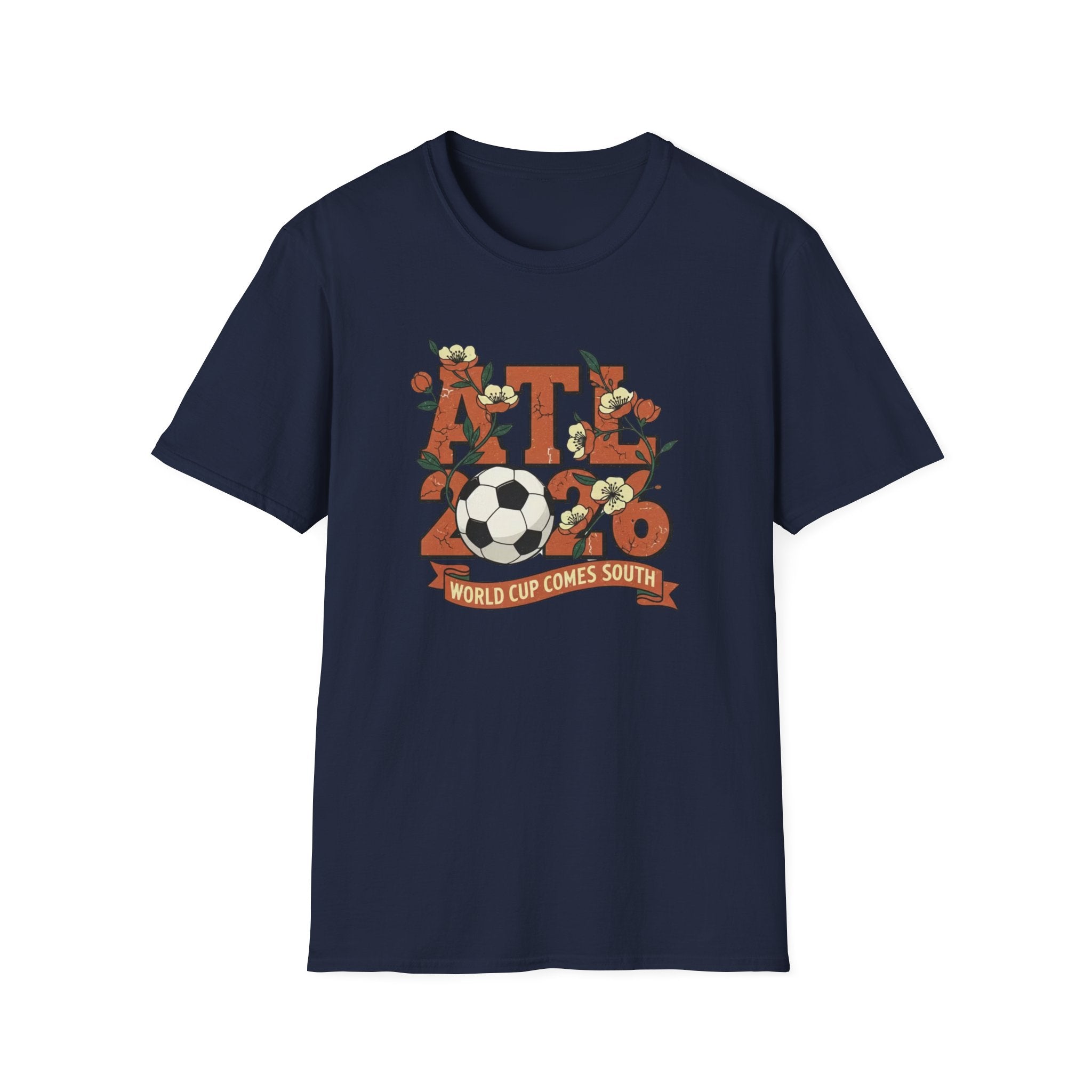Atlanta (ATL) World Cup 2030 Soccer T-Shirt — "World Cup Comes South" Retro Design