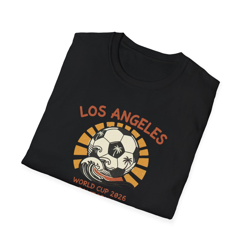 Los Angeles World Cup 2026 Soccer T-Shirt — Retro Sunset Ball Design