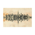 New York City Skyline Canvas Print — Sepia Watercolor Mirror Reflection Wall Art