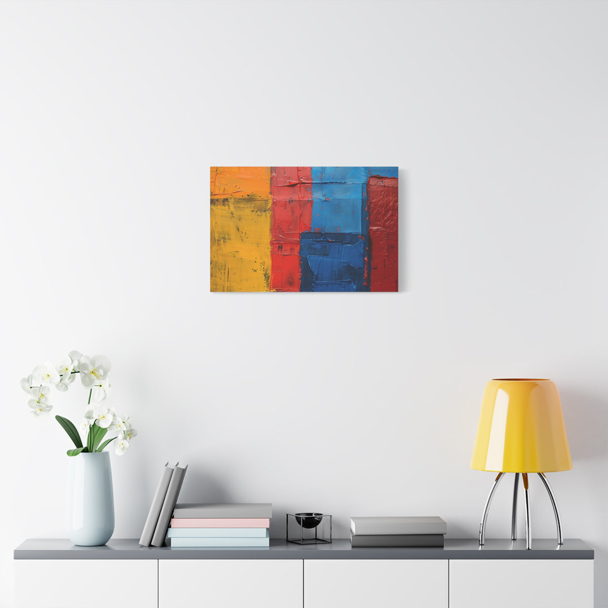 Barcelona and Catalan Artistic Heritage Abstract Color Block Canvas Print — Bold Red, Blue & Yellow Modern Wall Art