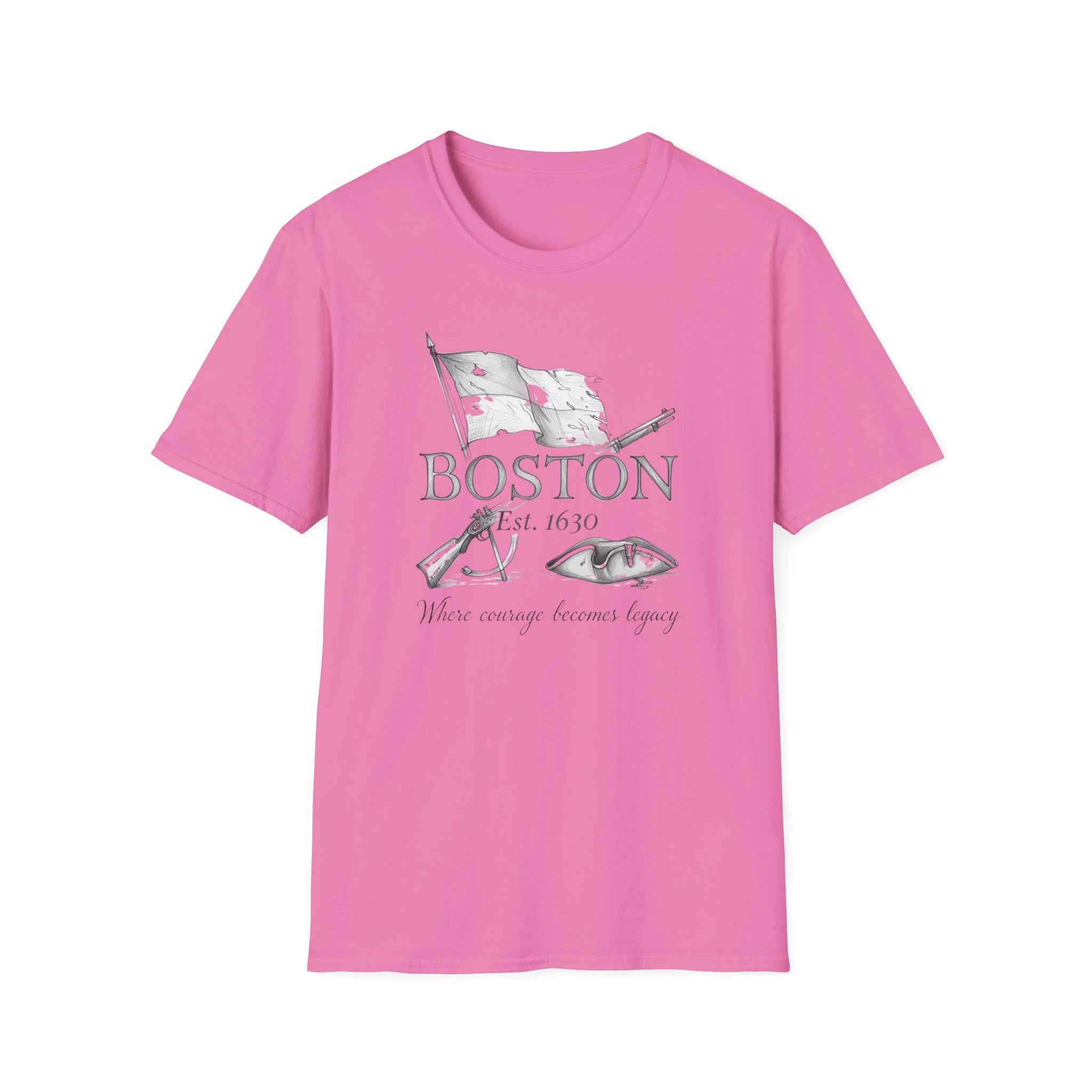 Boston 1630 Heritage T-Shirt — Colonial Flag & Tricorn Design