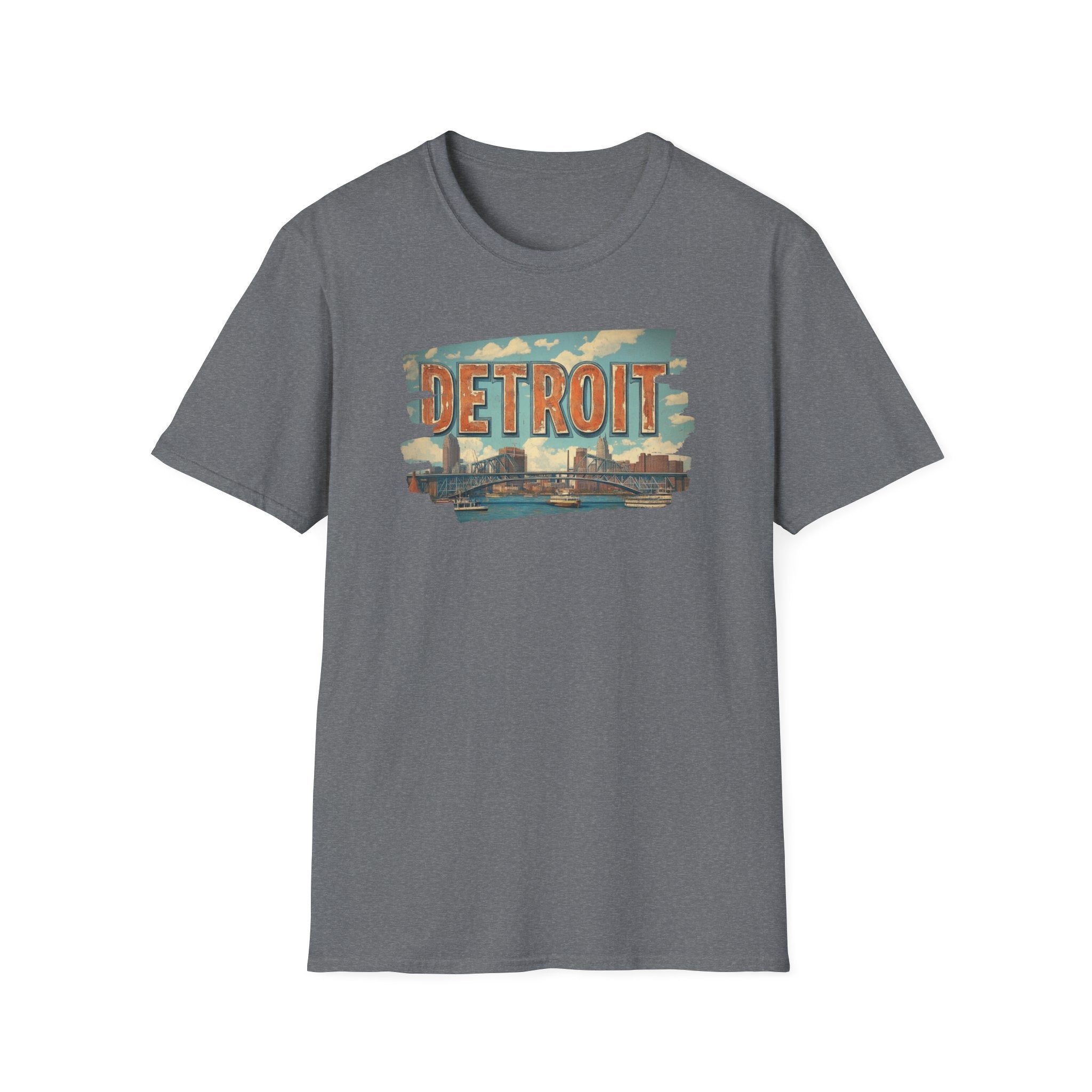 Detroit Skyline Brushstroke T-Shirt | Vintage Motor City Typography