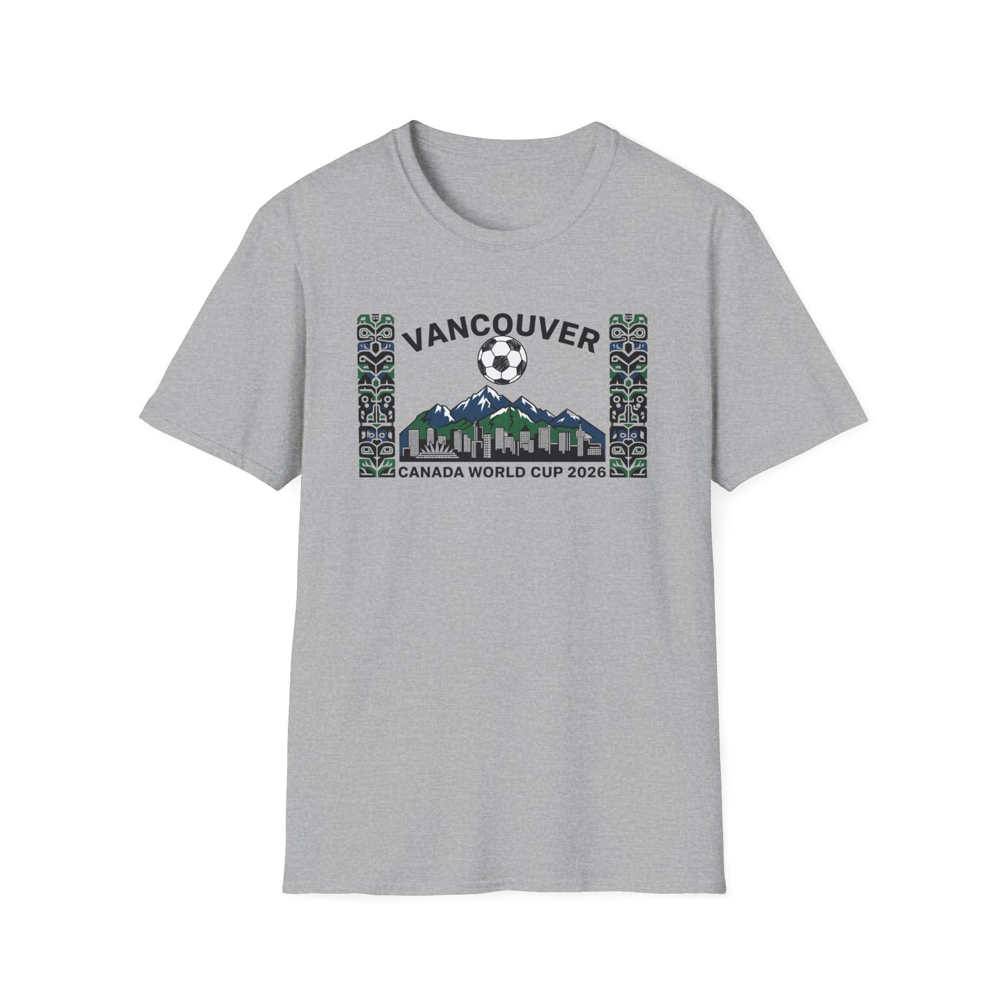 Vancouver Canada World Cup 2026 Soccer T-Shirt — City Skyline & Indigenous Pattern