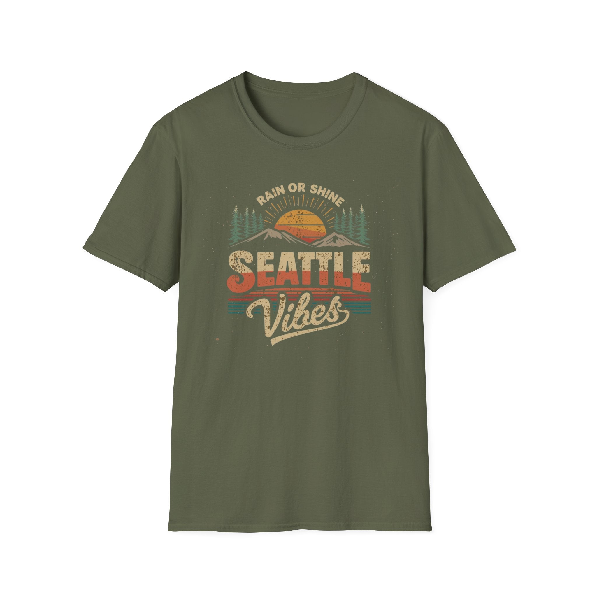 Seattle Vibes T-Shirt — "Rain or Shine" Retro Sunset Tee