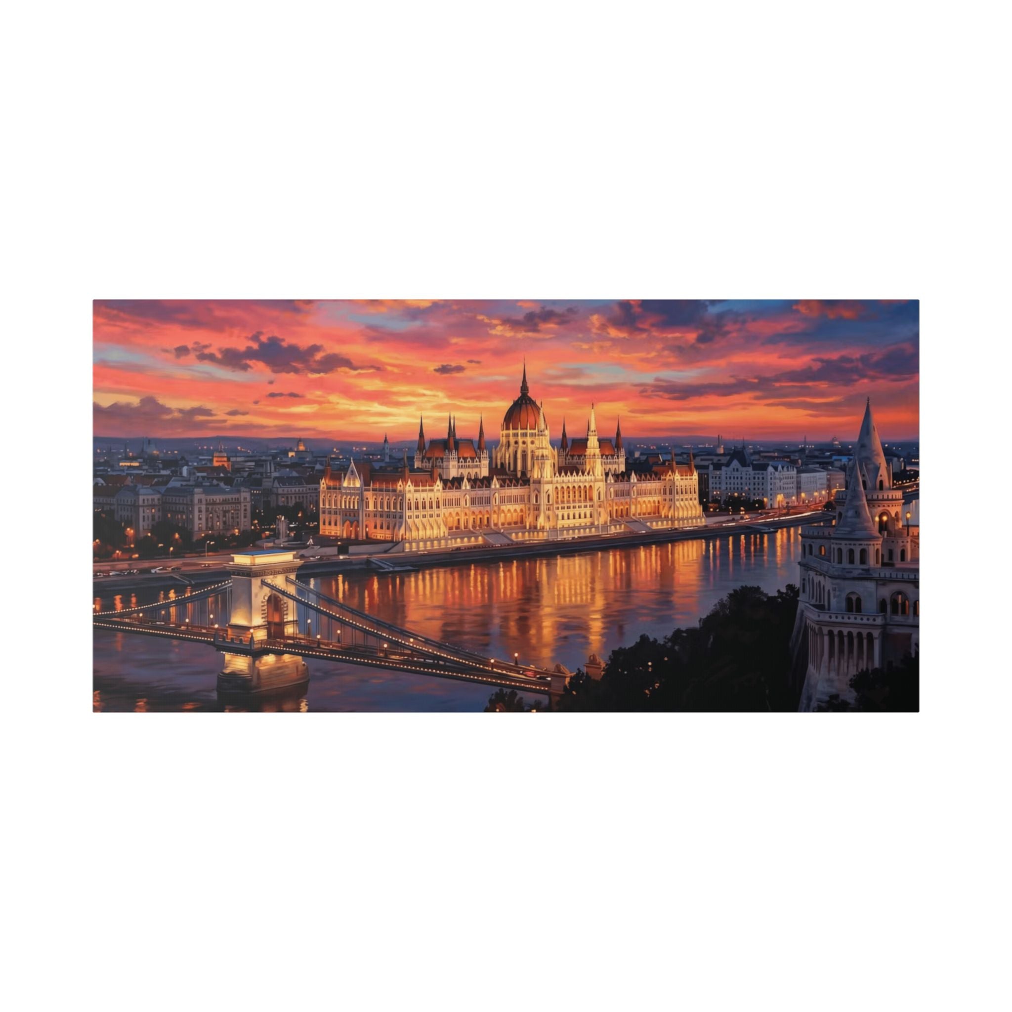 Budapest Parliament Sunset Canvas Wall Art