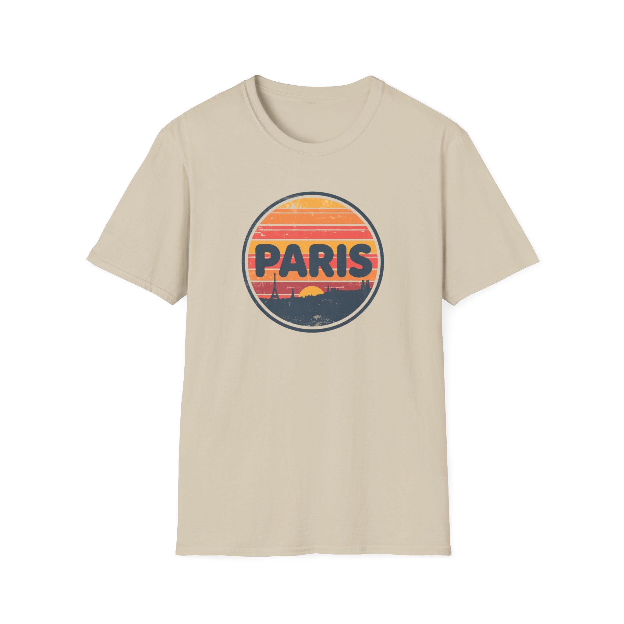 Paris Sunset T-Shirt — Retro Circular Skyline Tee