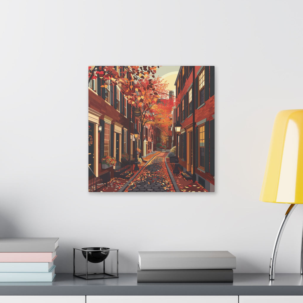 Boston Beacon Hill - New England - Acorn Street - Autumn Cobblestone Alley Stretched Canvas