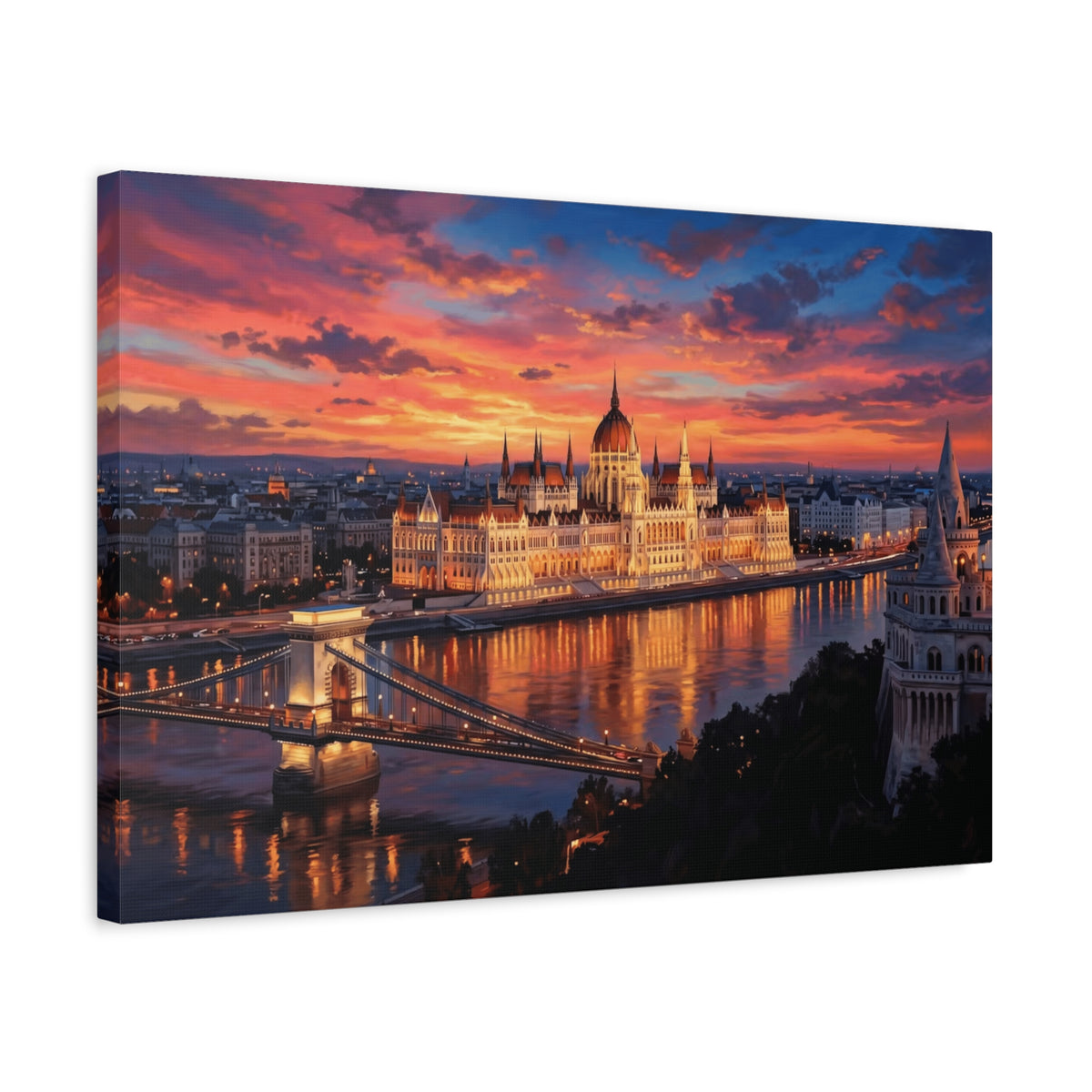Budapest Parliament Sunset Canvas Wall Art