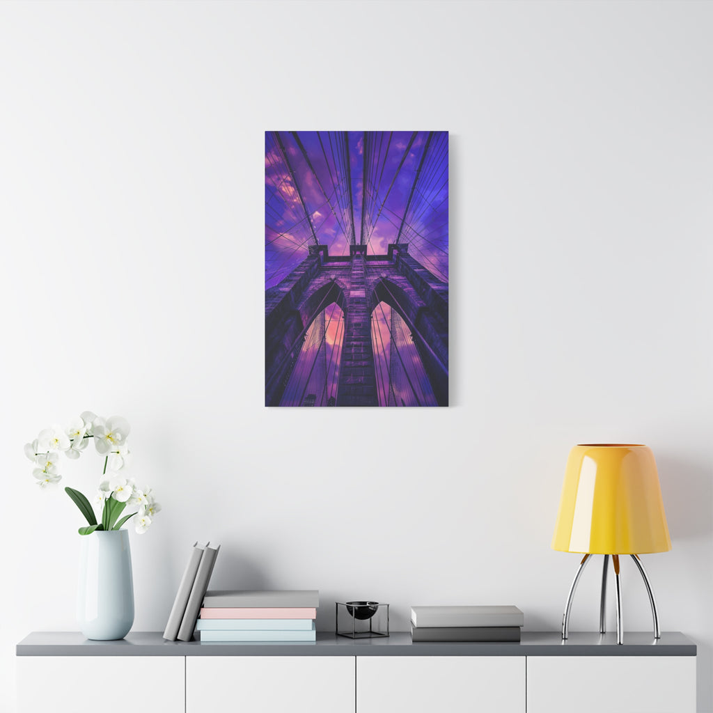 Brooklyn Bridge Sunset Canvas — Purple Sky Stretched Wall Art