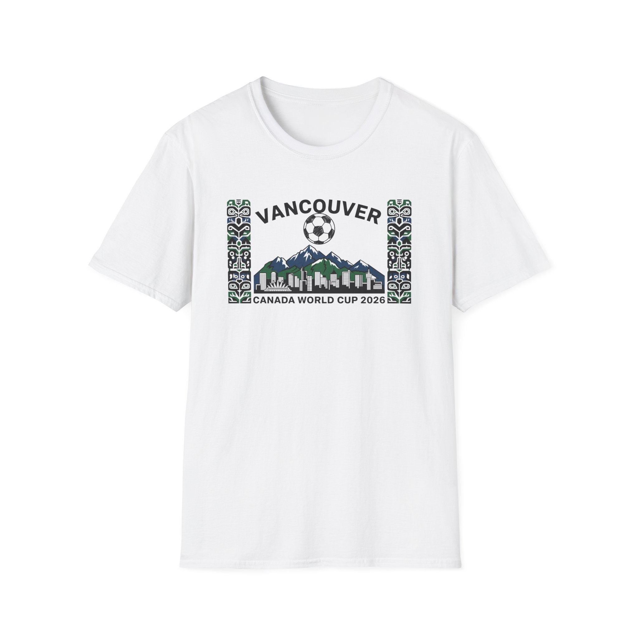 Vancouver Canada World Cup 2026 Soccer T-Shirt — City Skyline & Indigenous Pattern