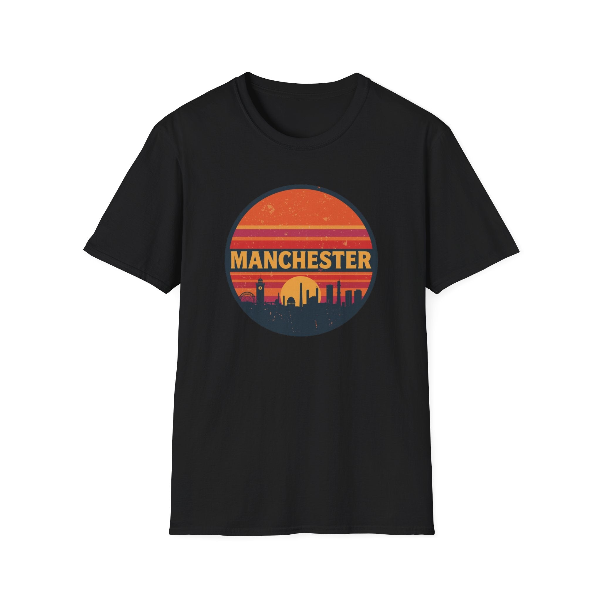 Manchester Sunset T-Shirt — Retro City Skyline Tee