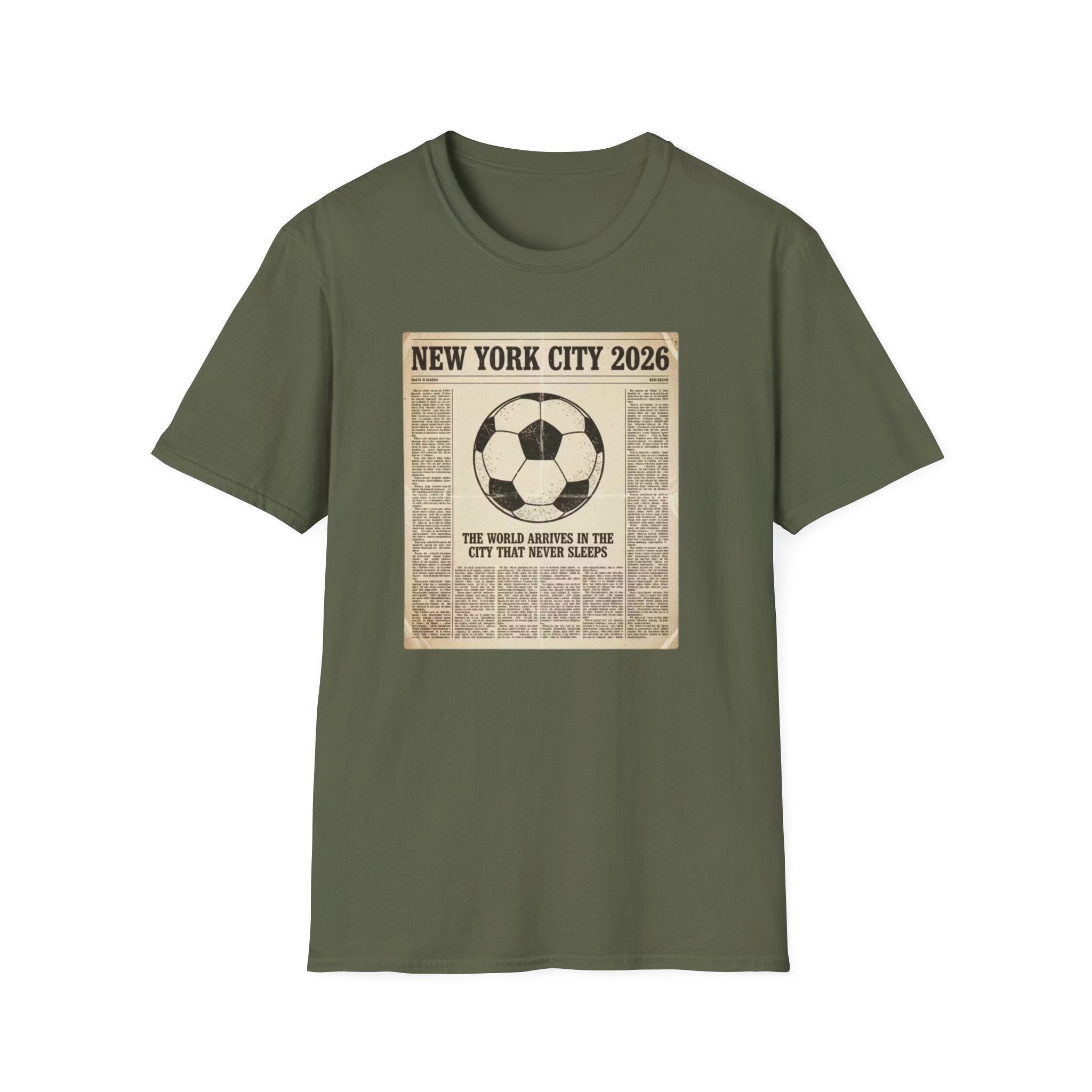Soccer Newspaper T-Shirt — New York City 2026 Vintage Soccer Tee