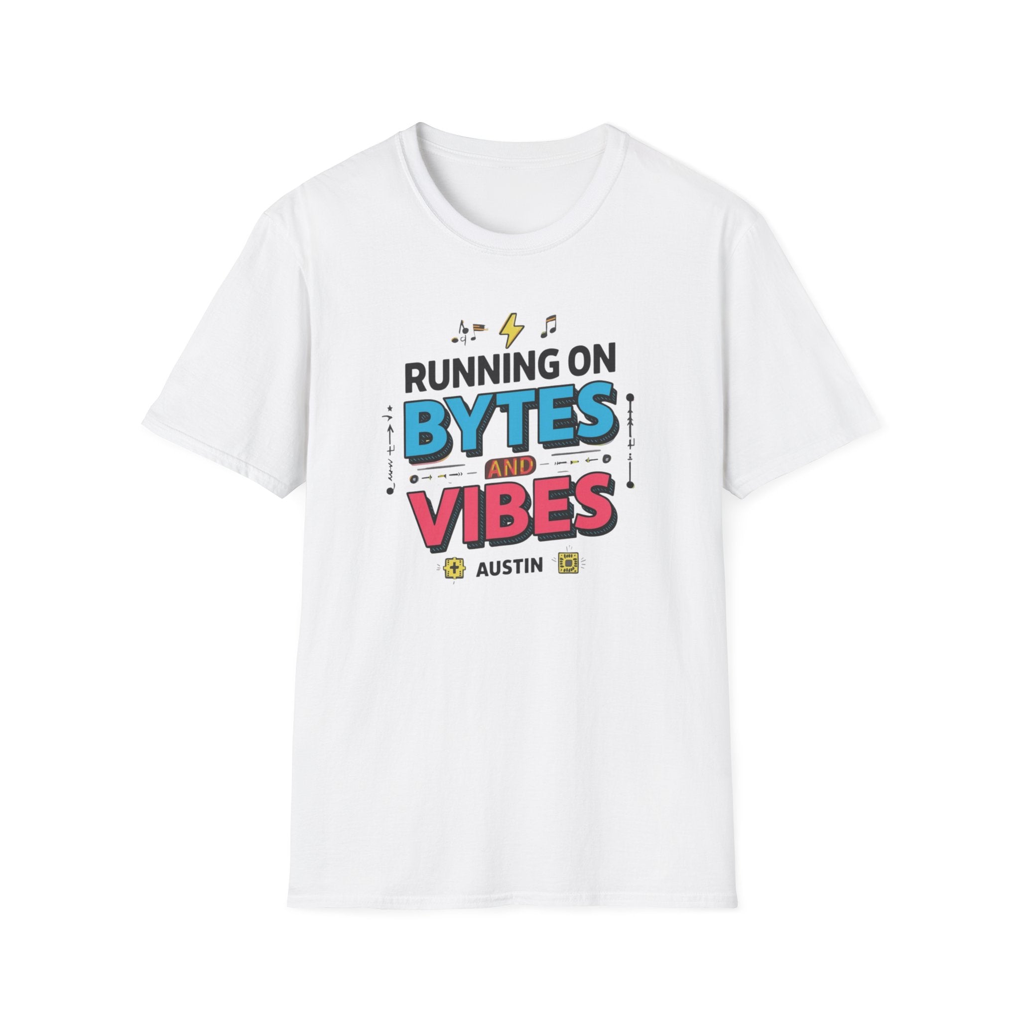 Running on Bytes and Vibes T-Shirt — Retro Tech Austin Graphic Tee