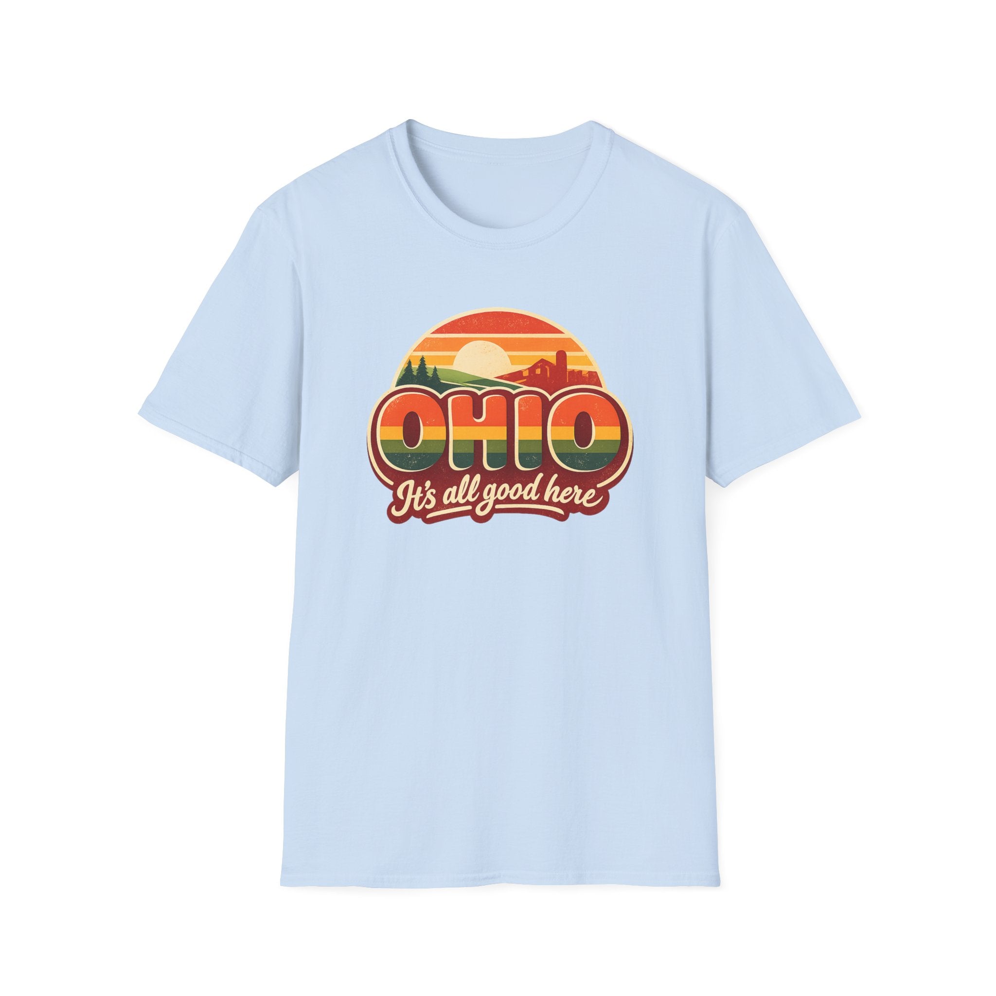 Ohio Retro Sunset T-Shirt — “Ohio It's All Good Here” Vintage State Tee