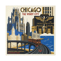 Chicago Vintage Travel Canvas – “Chicago The Windy City” Stretched Wall Art