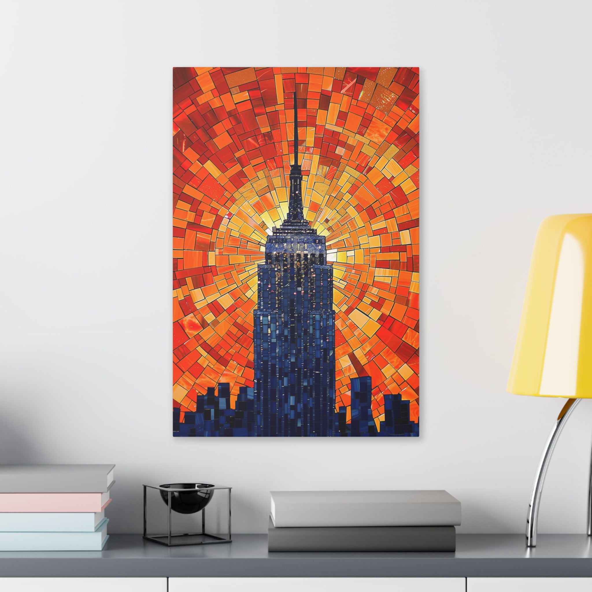 Empire State Mosaic Canvas Print — Sunset City Skyline Wall Art