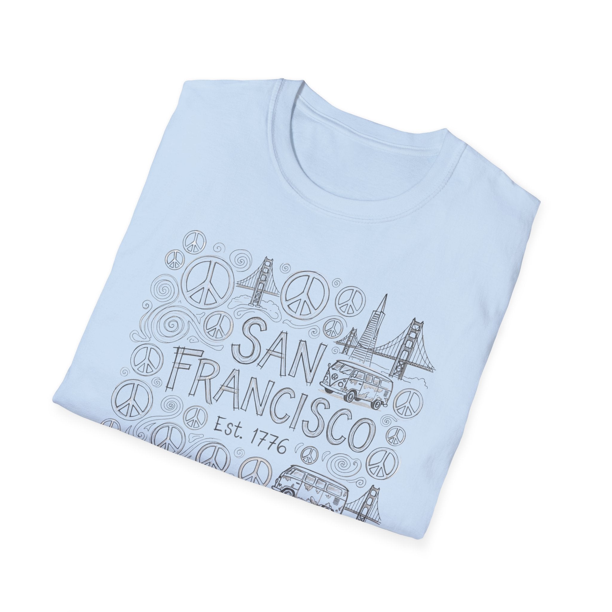 San Francisco Doodle T-Shirt – 'Free Spirits Welcome' Vintage City Sketch Tee
