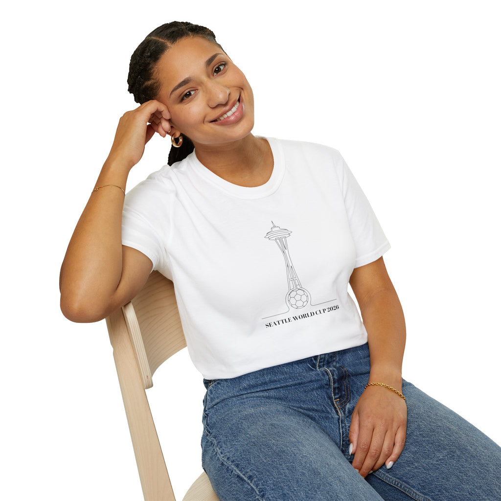 Seattle Space Needle Sketch T-Shirt — Minimalist 'Seattle World Cup 2026' Souvenir Tee