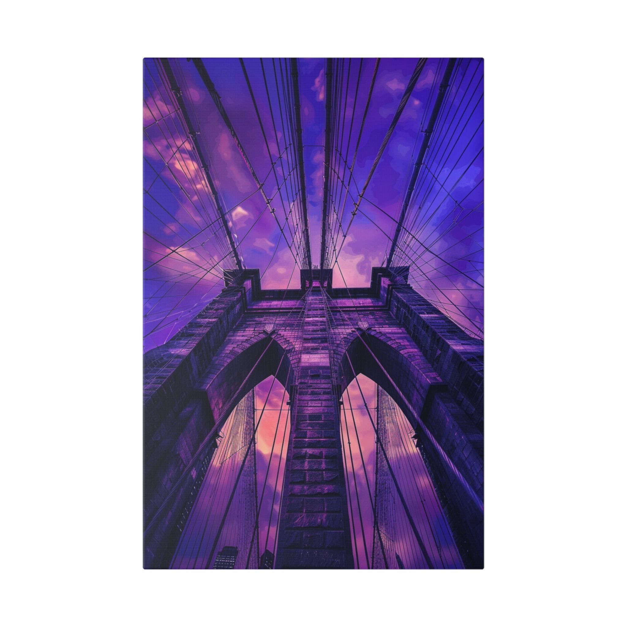 Brooklyn Bridge Sunset Canvas — Purple Sky Stretched Wall Art