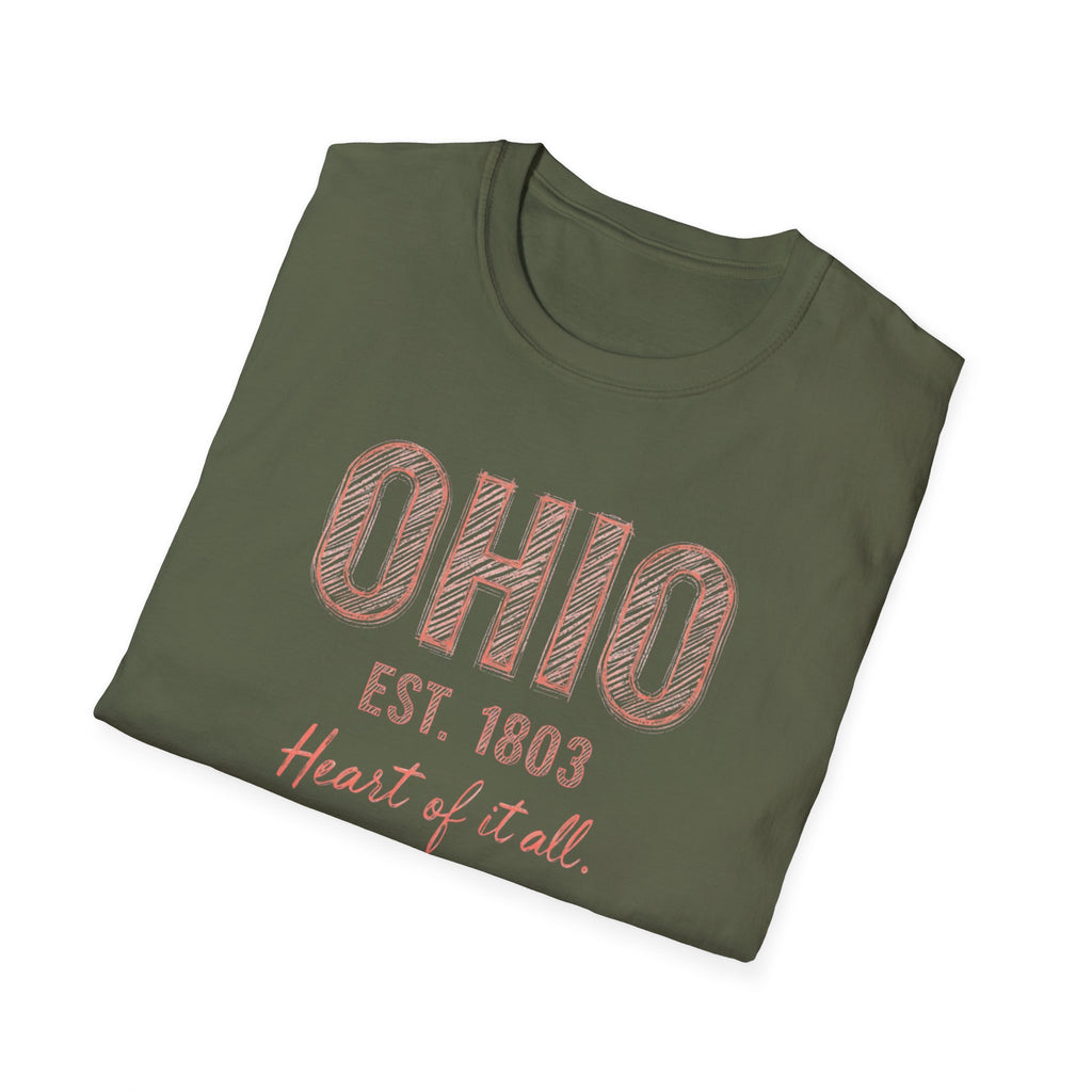 Ohio Heart of It All T-Shirt — Vintage State Pride Tee