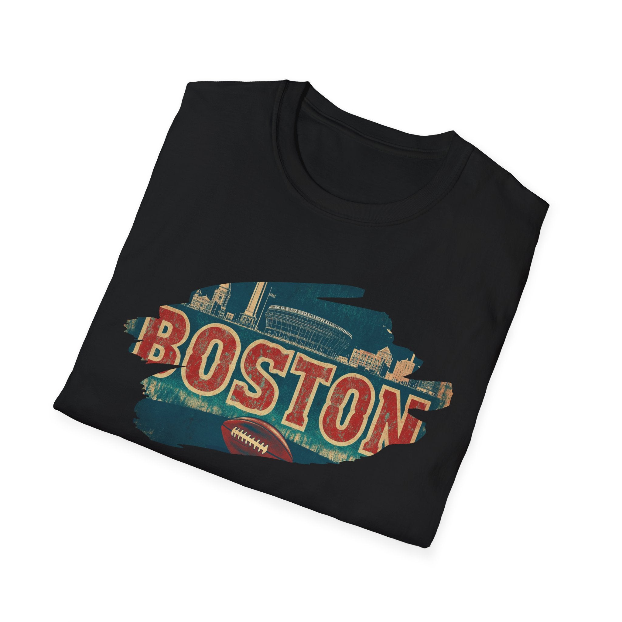 Boston Retro Brushstroke T-Shirt | City Skyline, Vintage Text