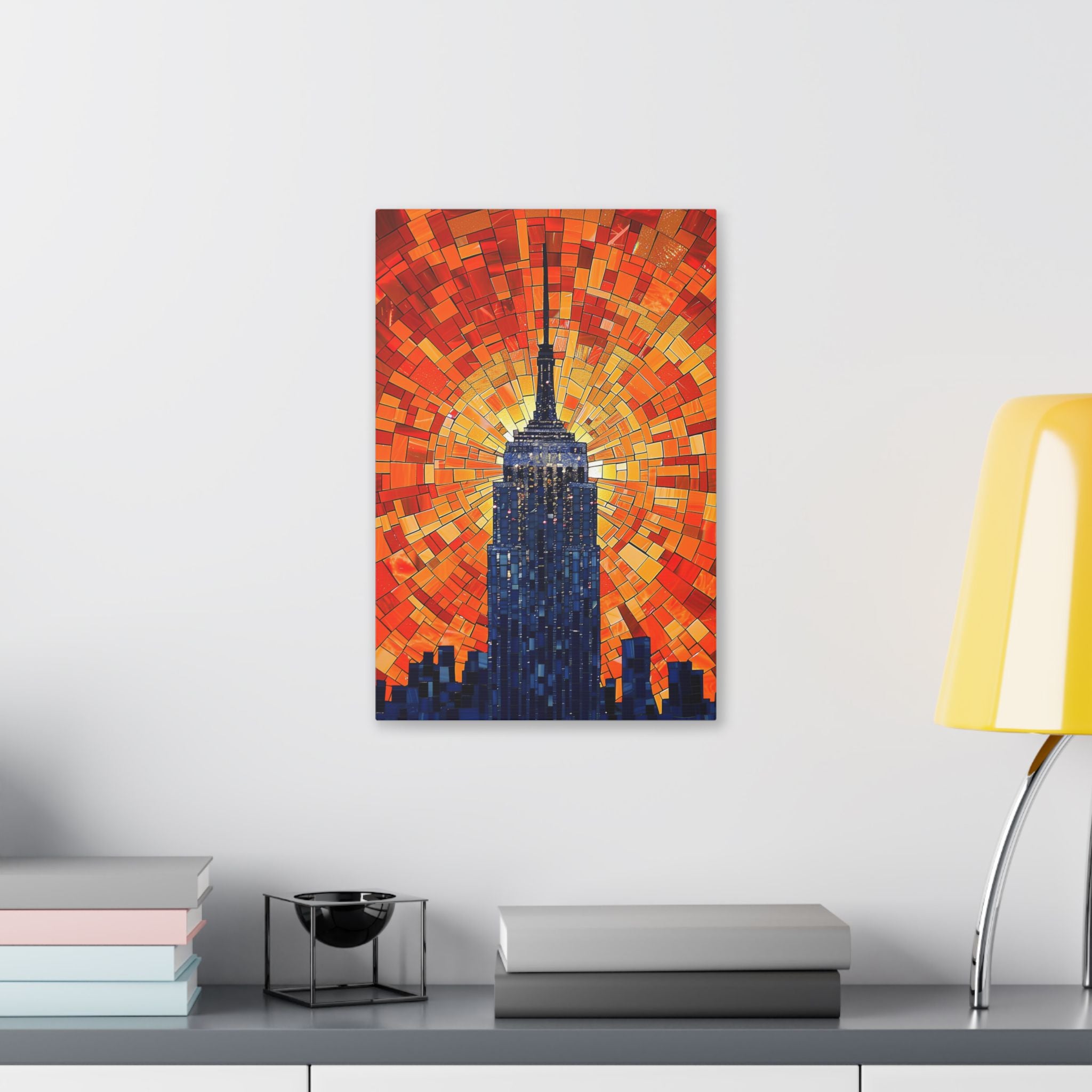Empire State Mosaic Canvas Print — Sunset City Skyline Wall Art
