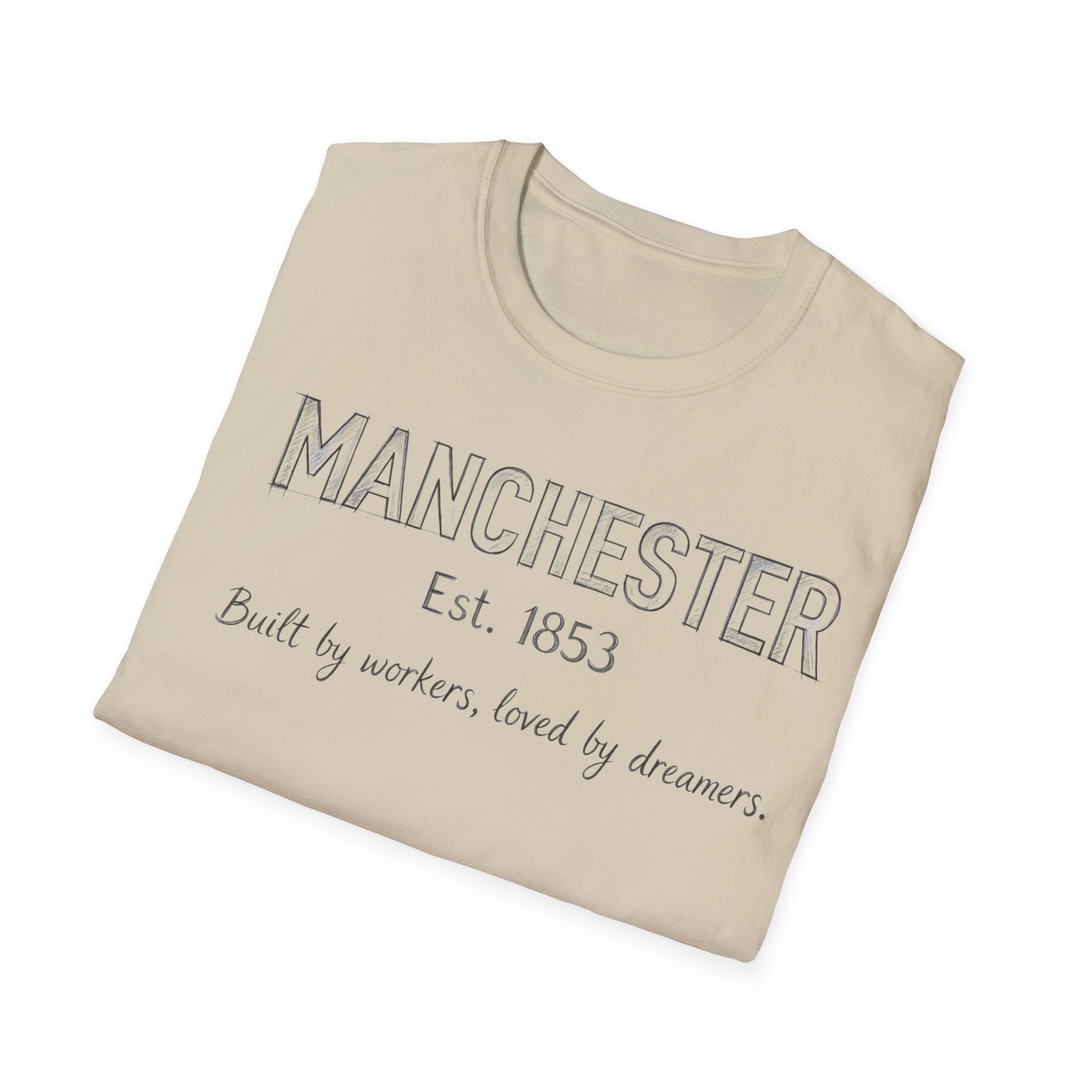 Manchester Est. 1853 T-Shirt — "Built by workers, loved by dreamers"