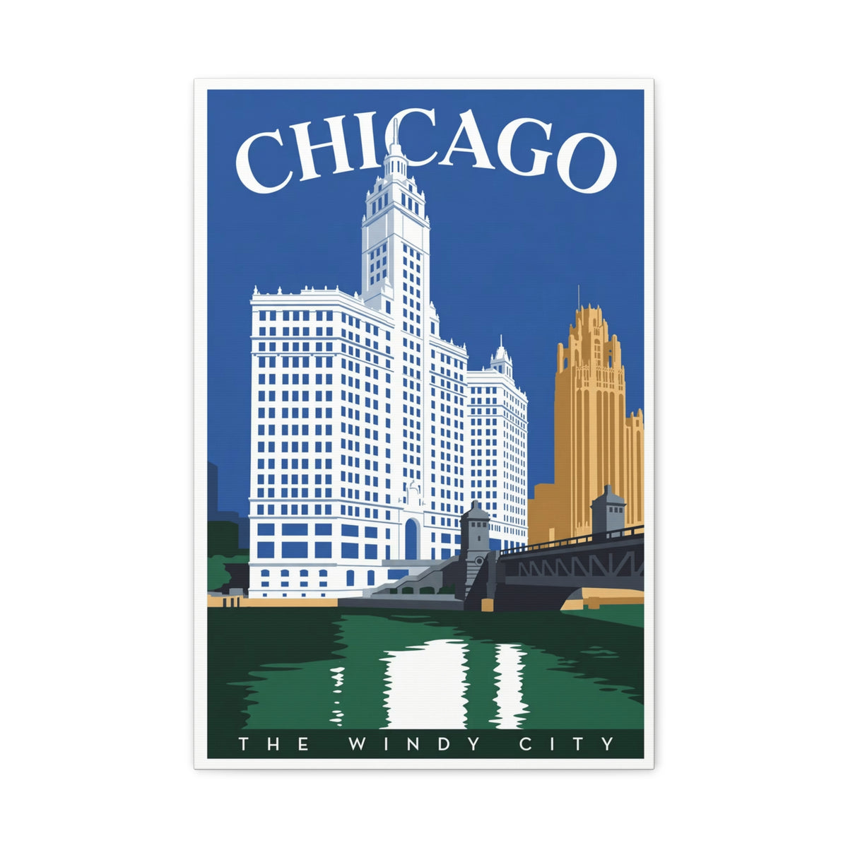 Chicago Skyline Stretched Canvas – The Windy City Retro Travel Art