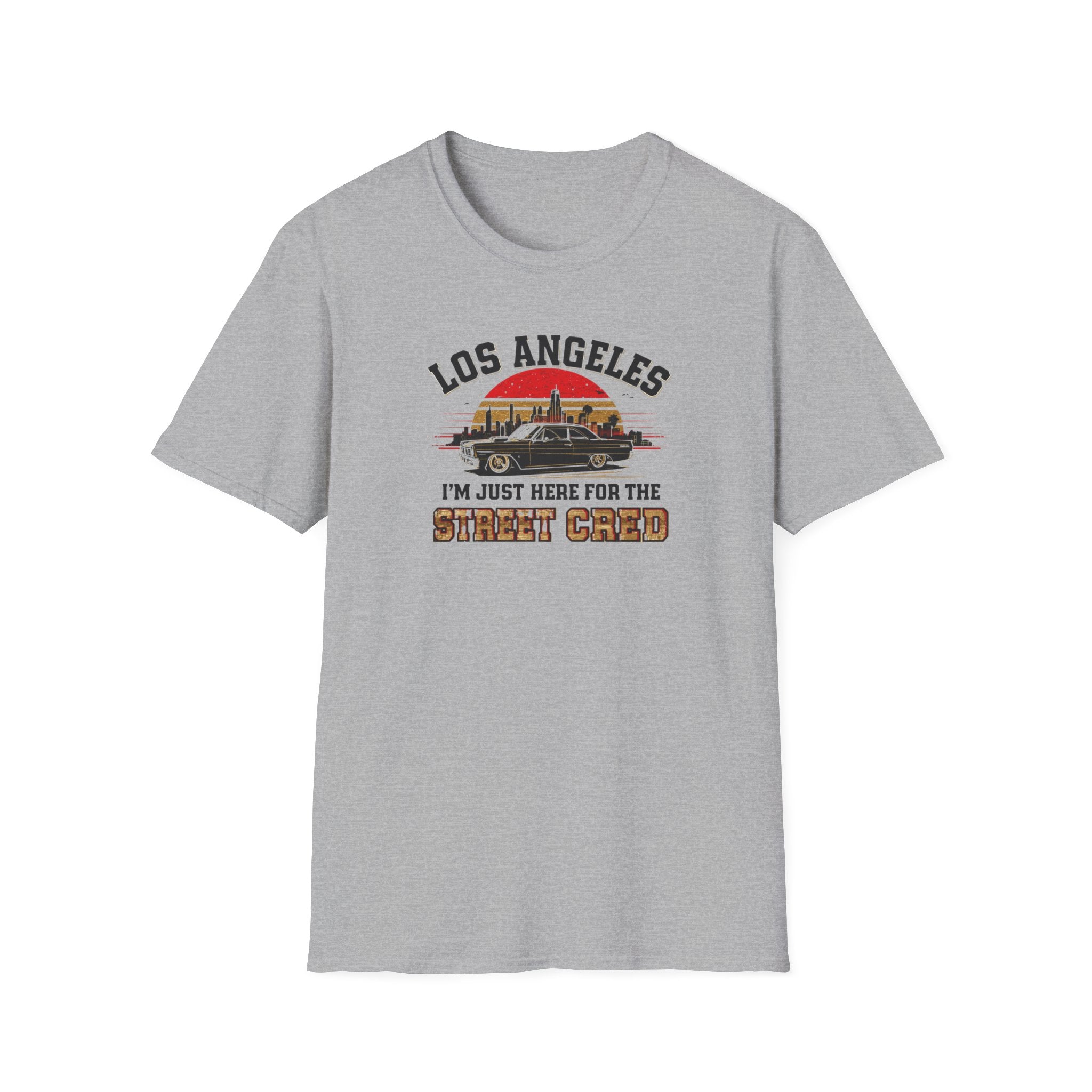 Los Angeles Vintage Sunset T-Shirt — "I’m Just Here for the Street Cred" Car Graphic