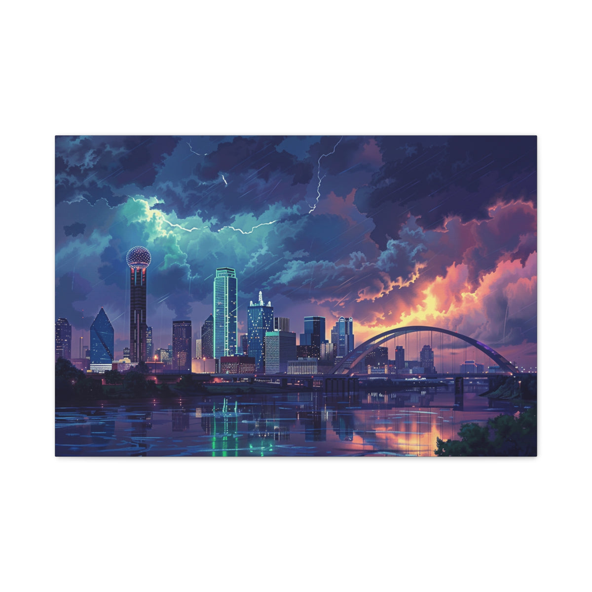 Dallas Cityscape Canvas Print — Stormy Sunset Skyline Wall Art