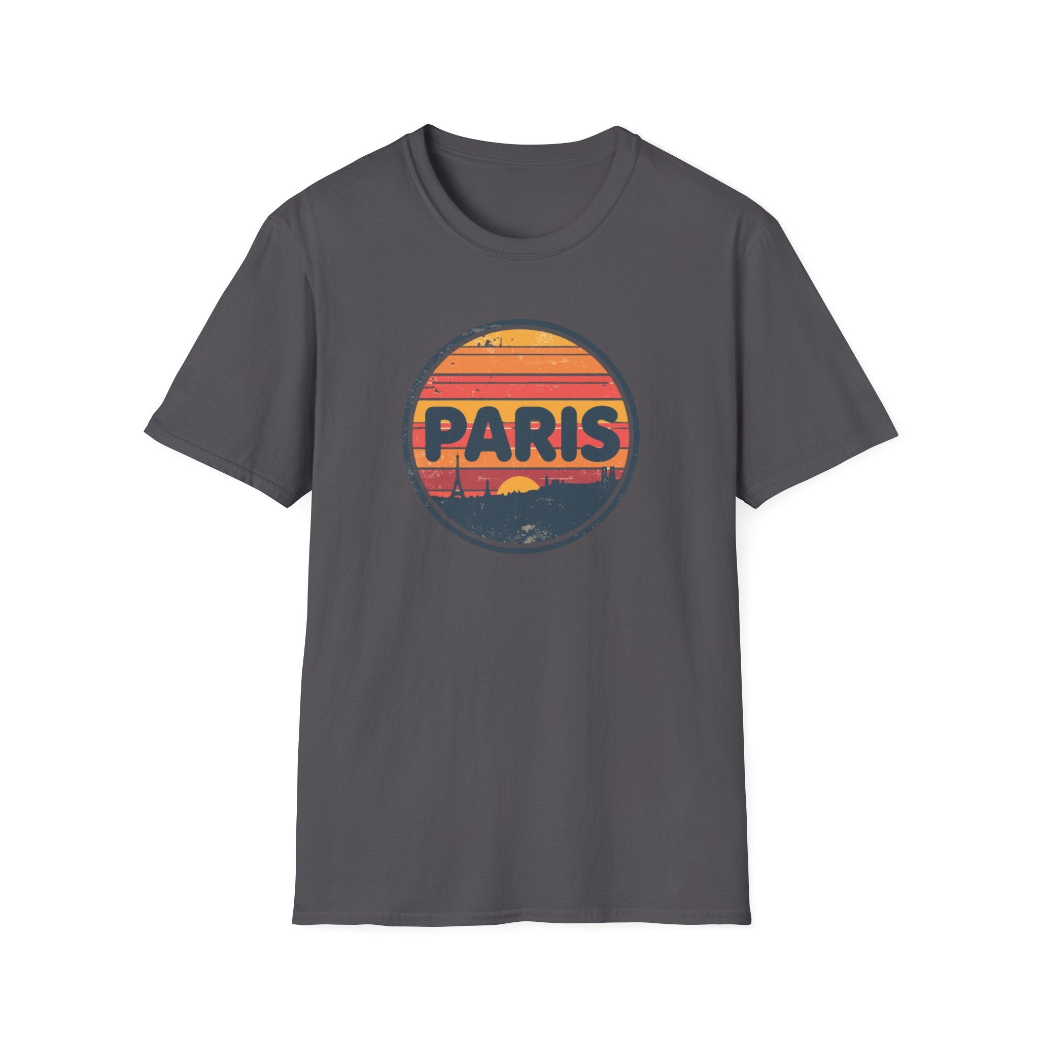 Paris Sunset T-Shirt — Retro Circular Skyline Tee