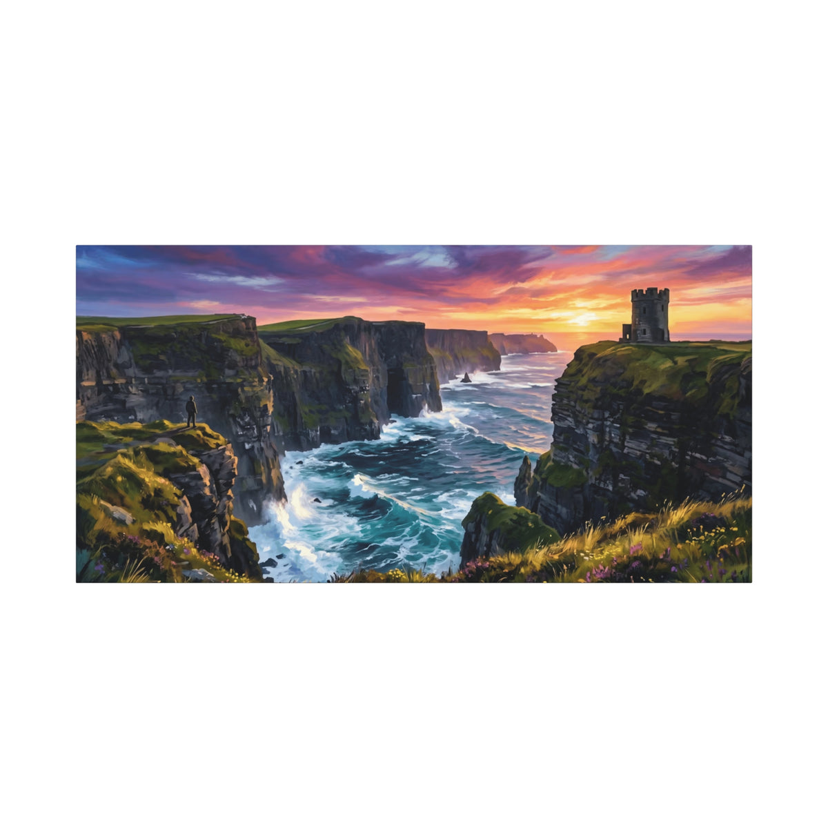 Cliffs of Moher - Ireland - Sunset Canvas Wall Art — Dramatic Coastal Landscape Stretched Canvas